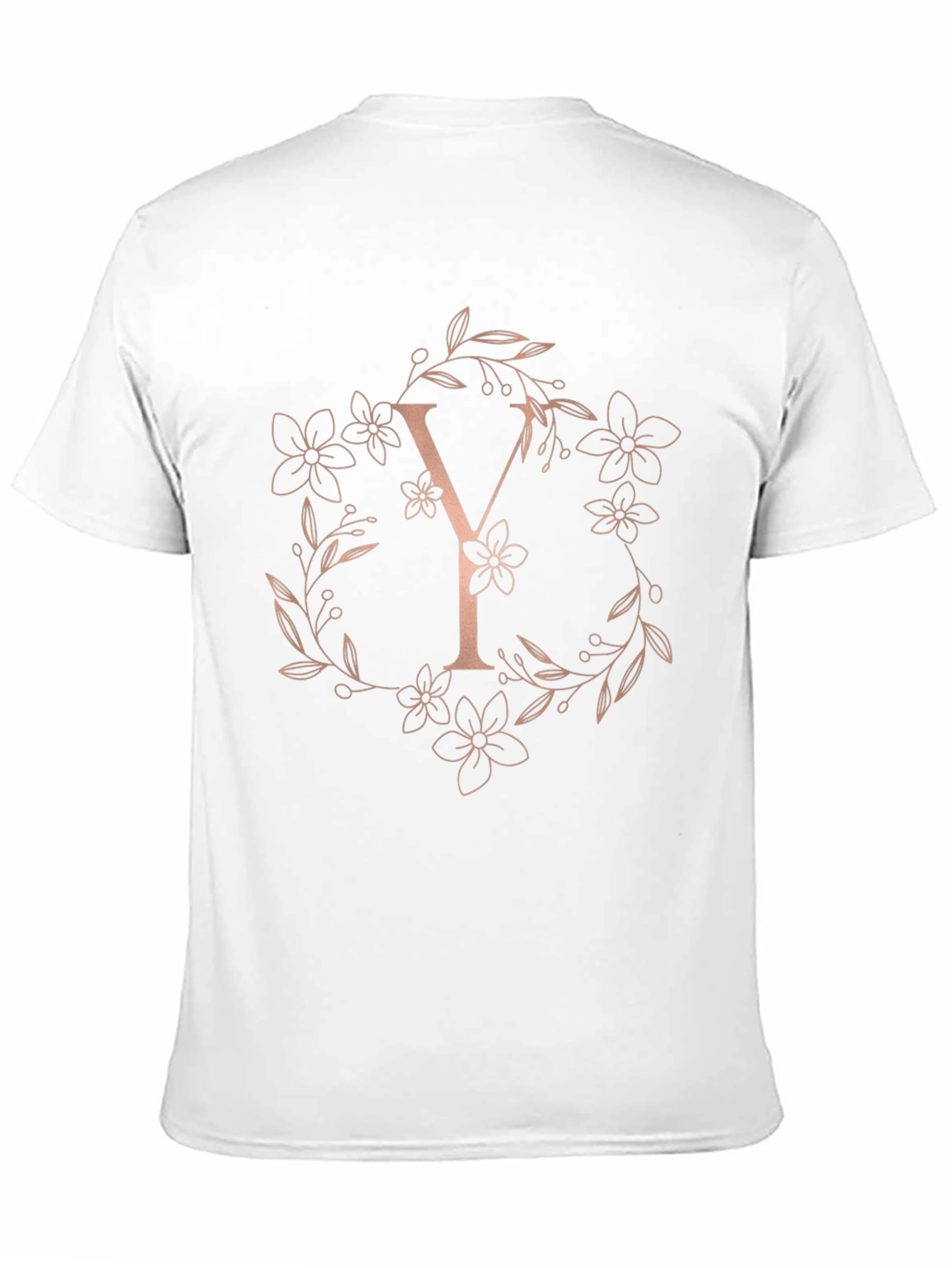 Elegant Letter Y Floral Wreath Black T-Shirt