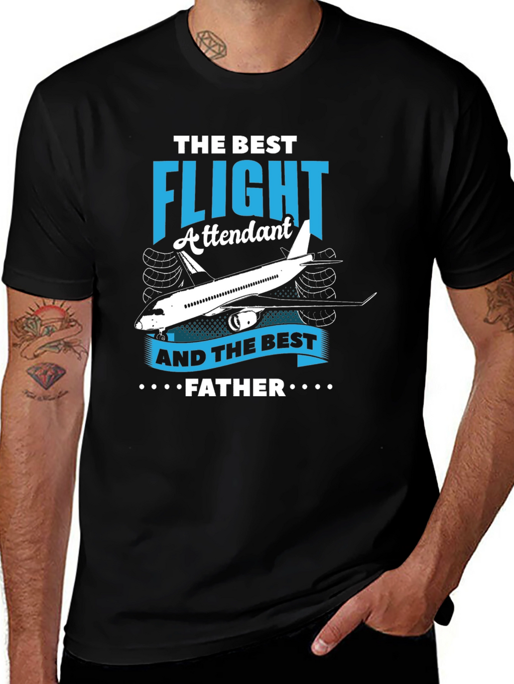 Flight Attendant Father Black Graphic Tee