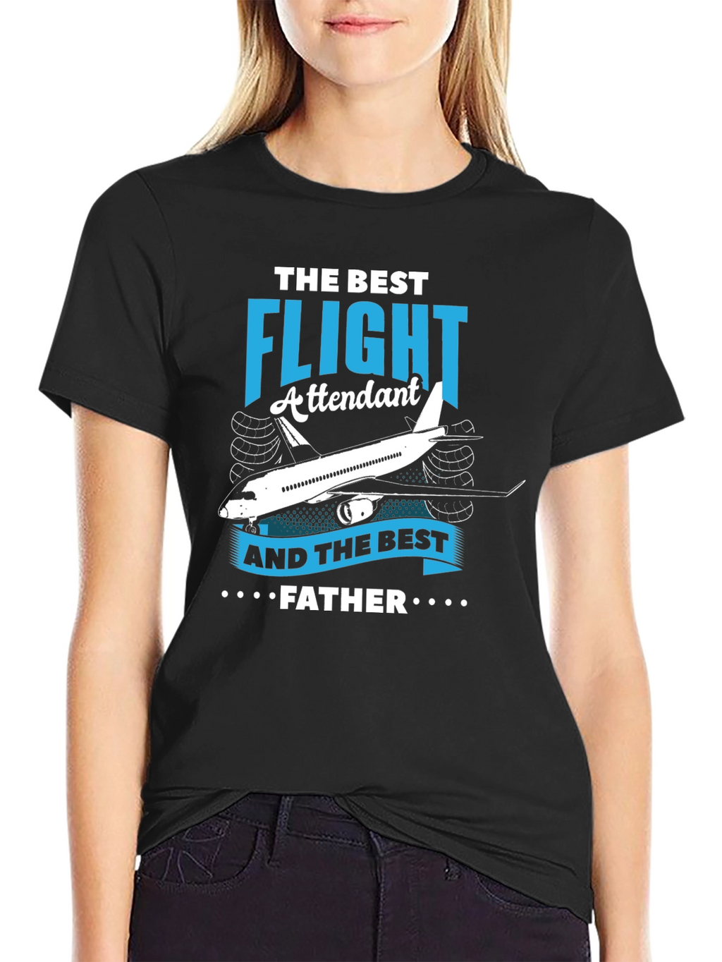 Flight Attendant Father Black Graphic Tee