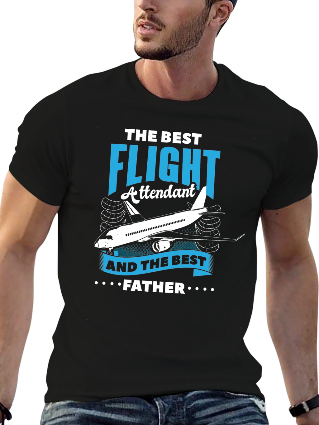 Flight Attendant Father Black Graphic Tee