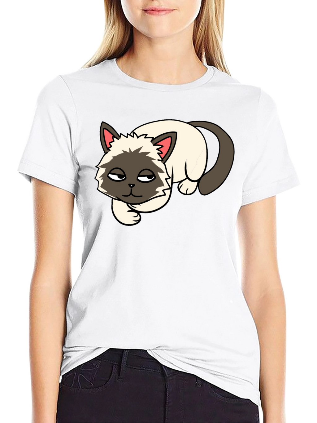 Black T-Shirt with Lazy Cat Graphic