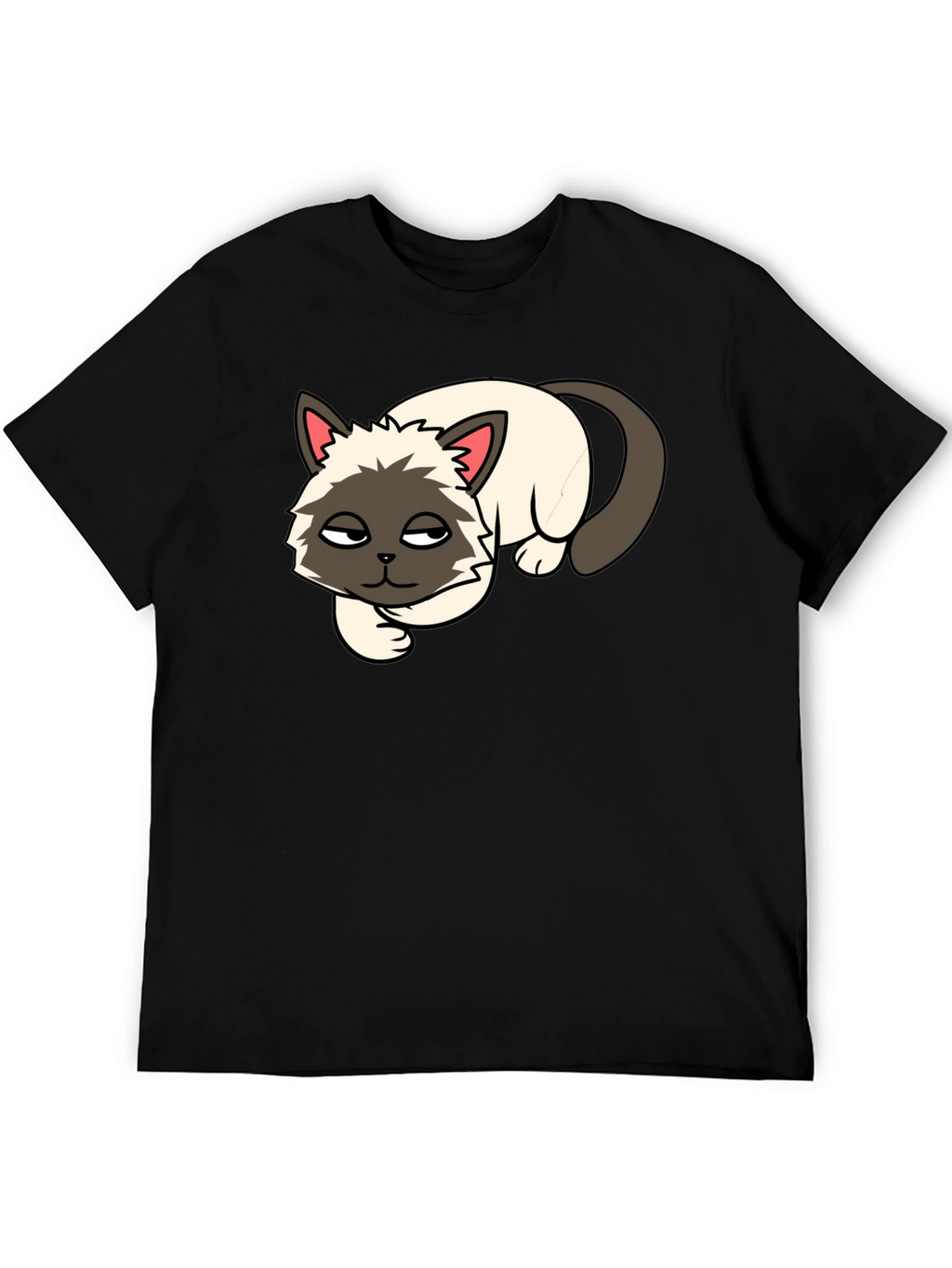 Black T-Shirt with Lazy Cat Graphic