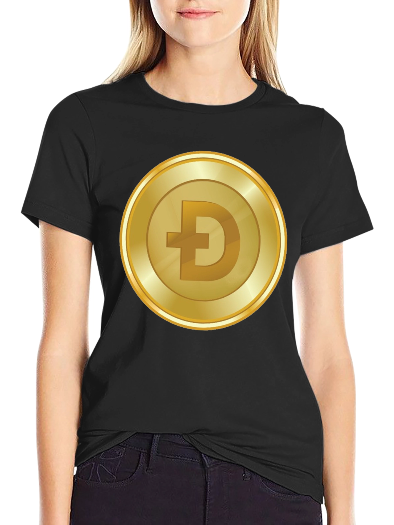 Dogecoin Gold Coin Black T-Shirt