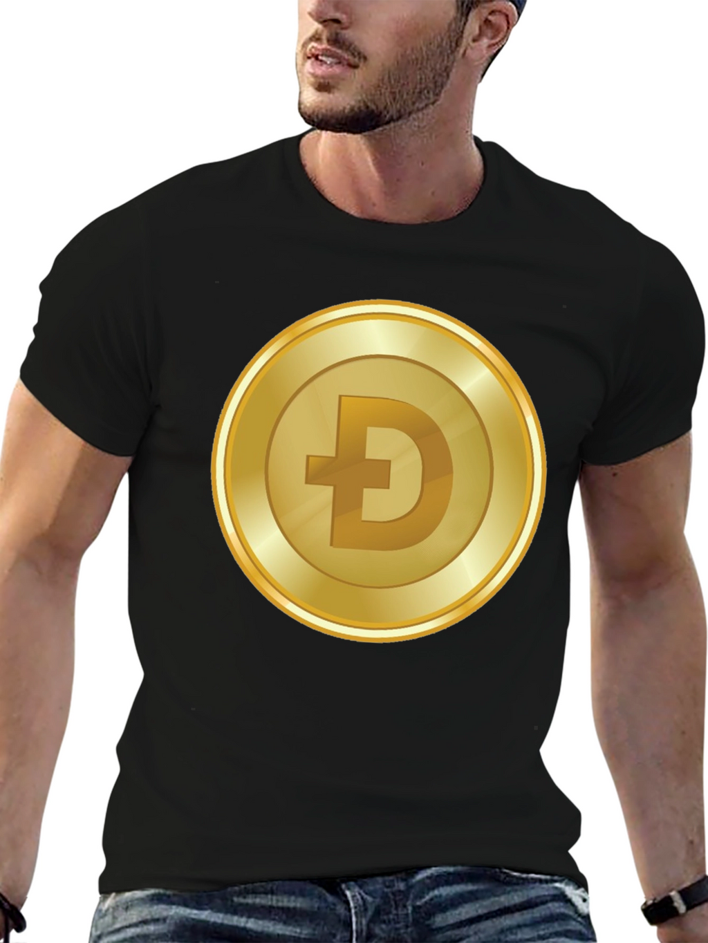 Dogecoin Gold Coin Black T-Shirt
