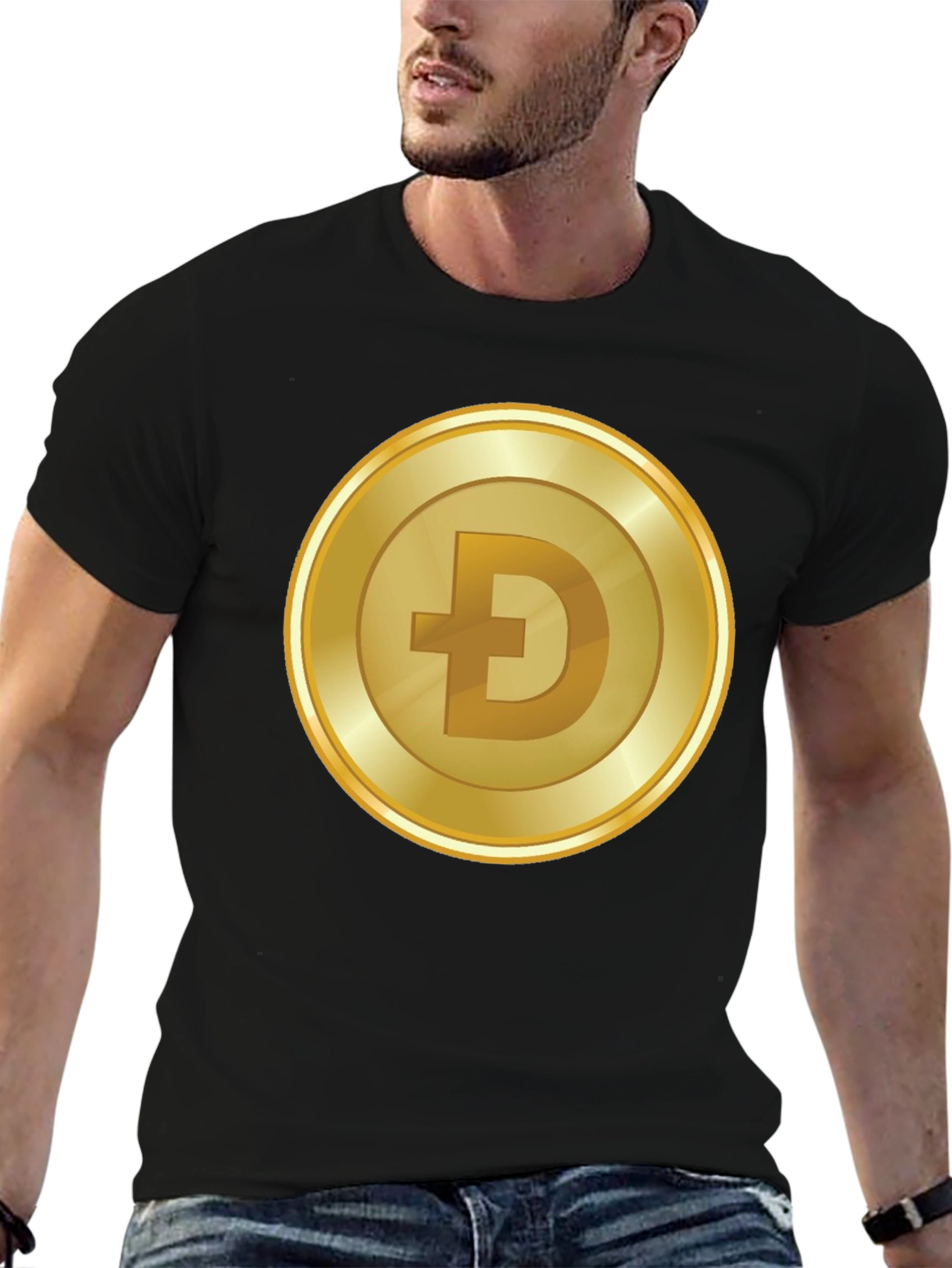 Dogecoin Gold Coin Black T-Shirt