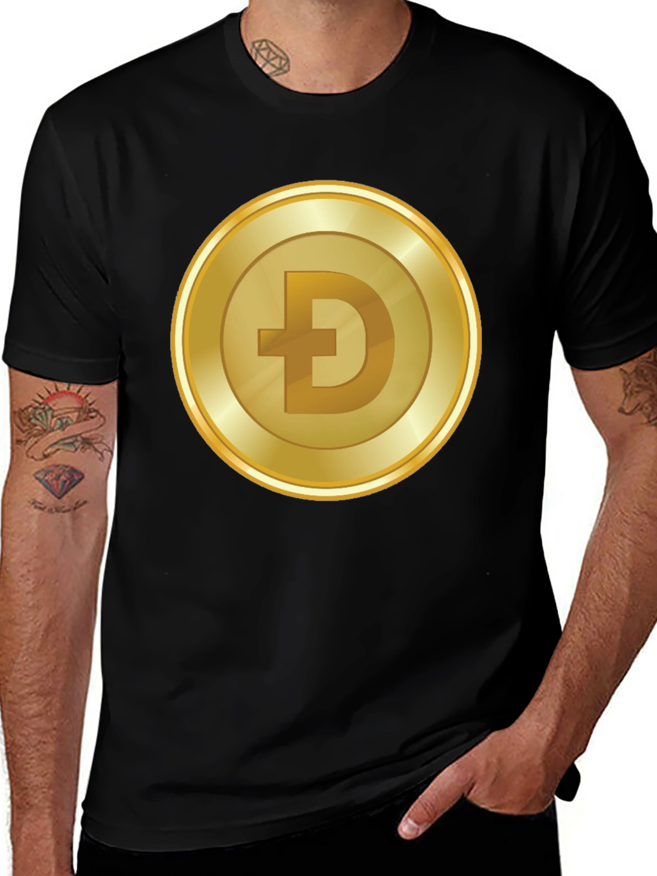 Dogecoin Gold Coin Black T-Shirt