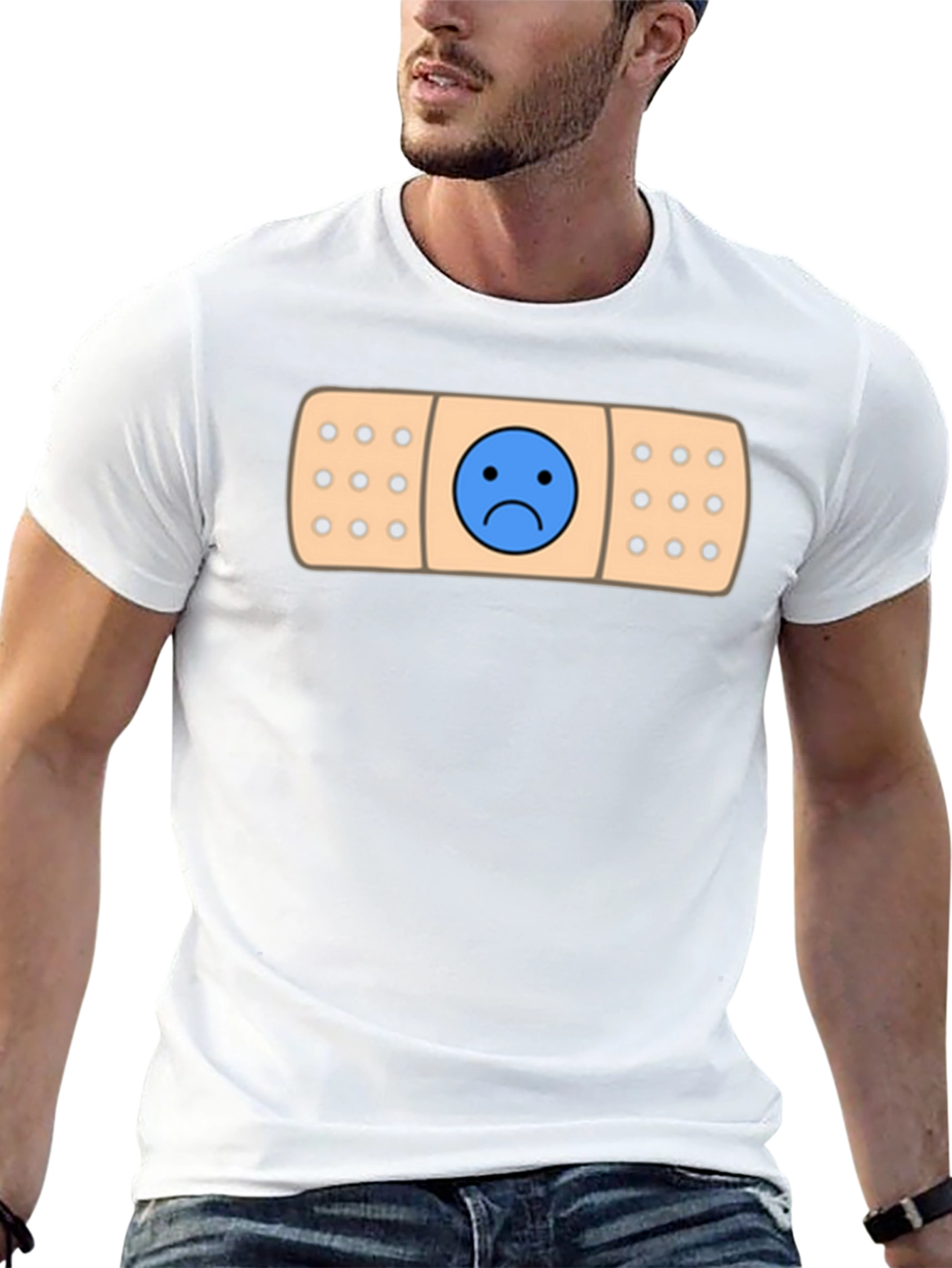 Sad Face Bandage Graphic Tee - Black T-Shirt