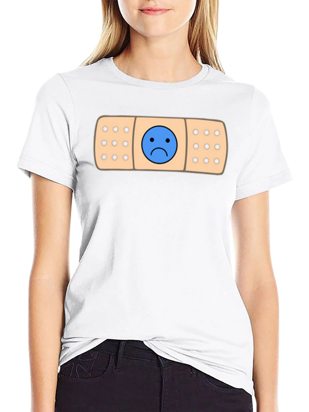 Sad Face Bandage Graphic Tee - Black T-Shirt