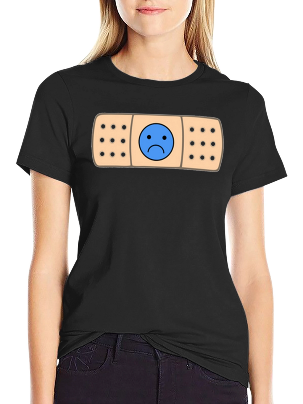 Sad Face Bandage Graphic Tee - Black T-Shirt