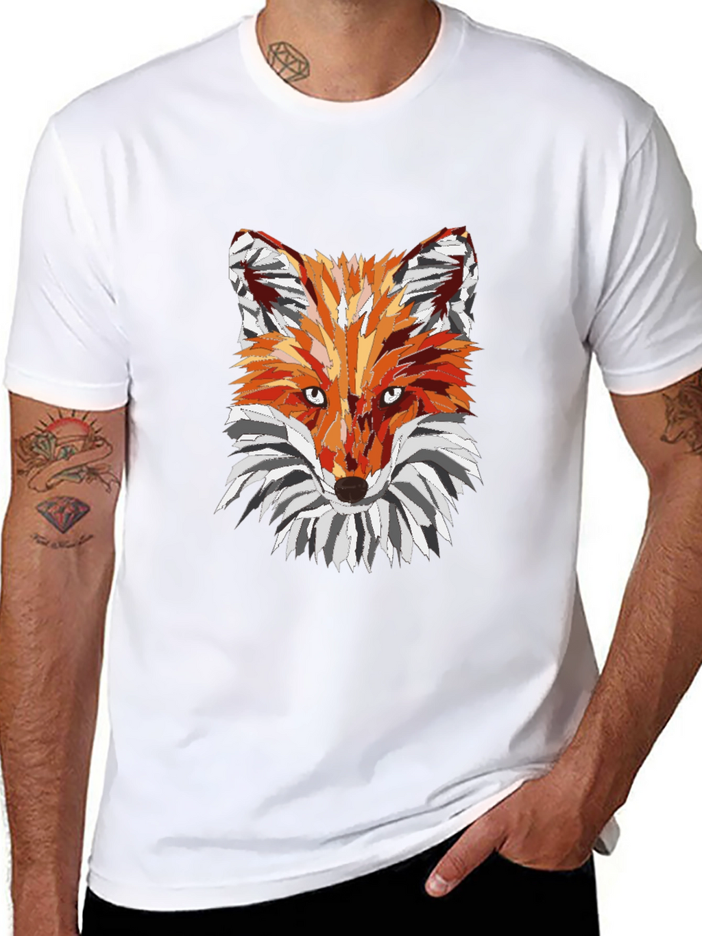 Geometric Fox Graphic T-Shirt - Mens Black Tee