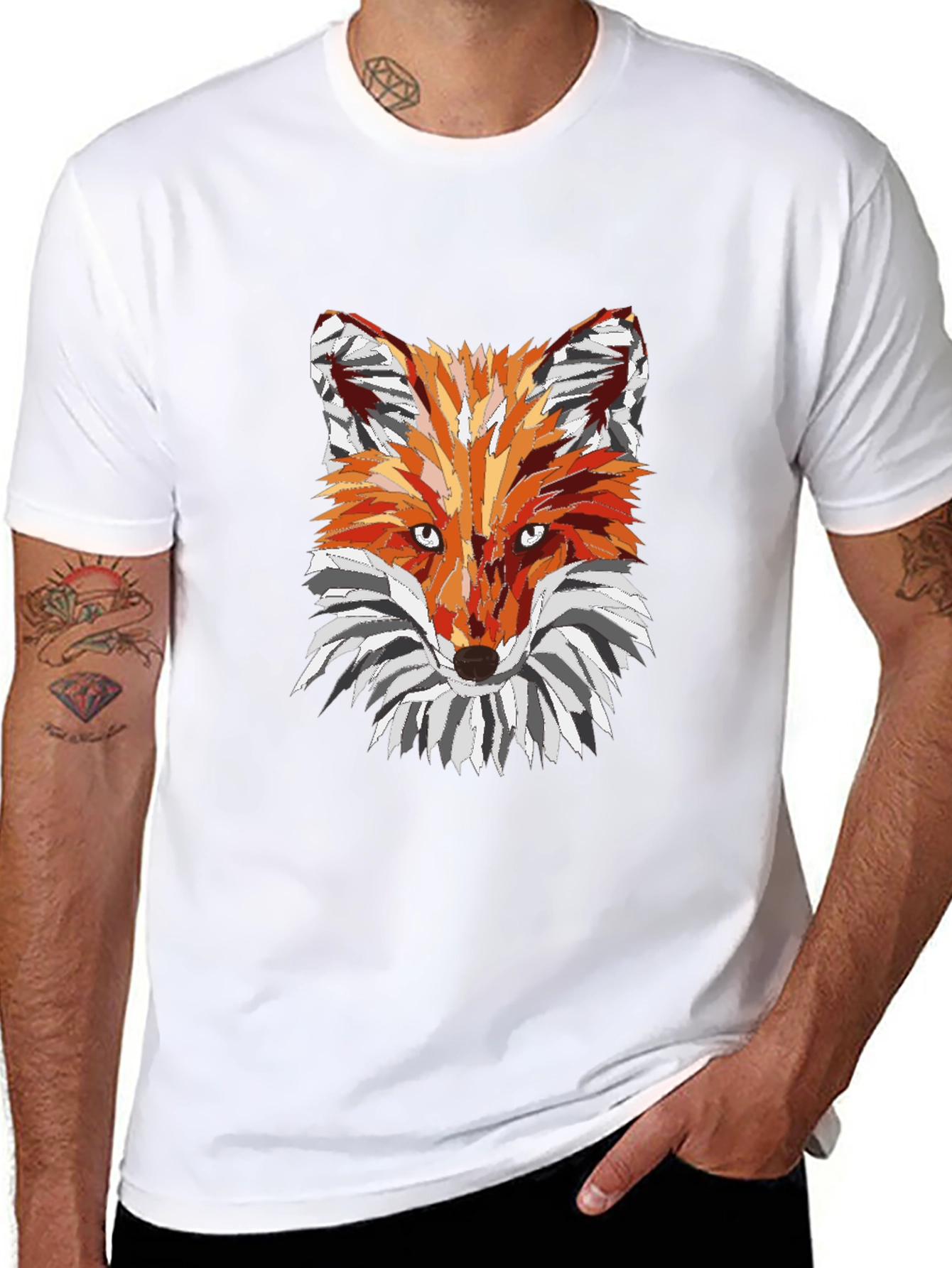 Geometric Fox Graphic T-Shirt - Mens Black Tee