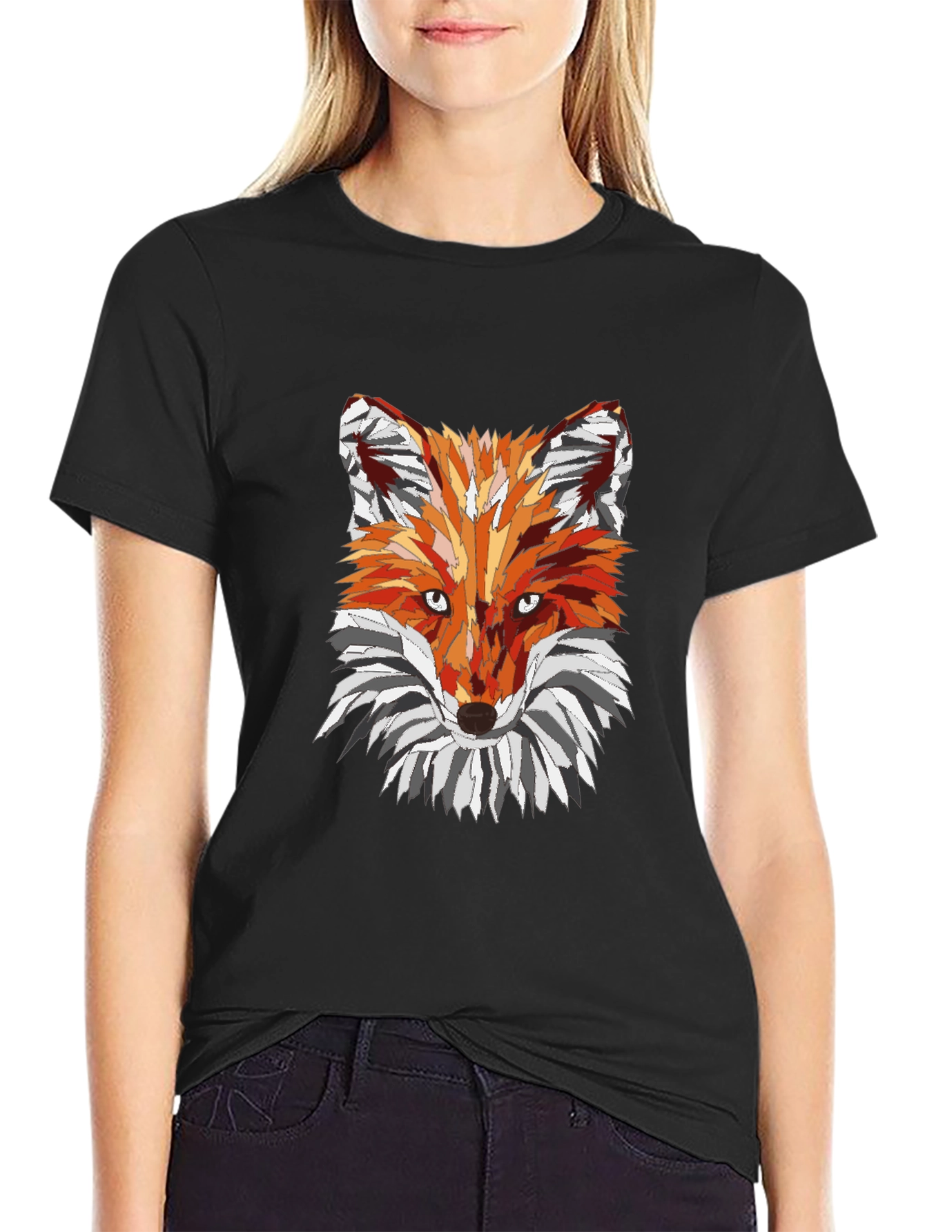 Geometric Fox Graphic T-Shirt - Mens Black Tee