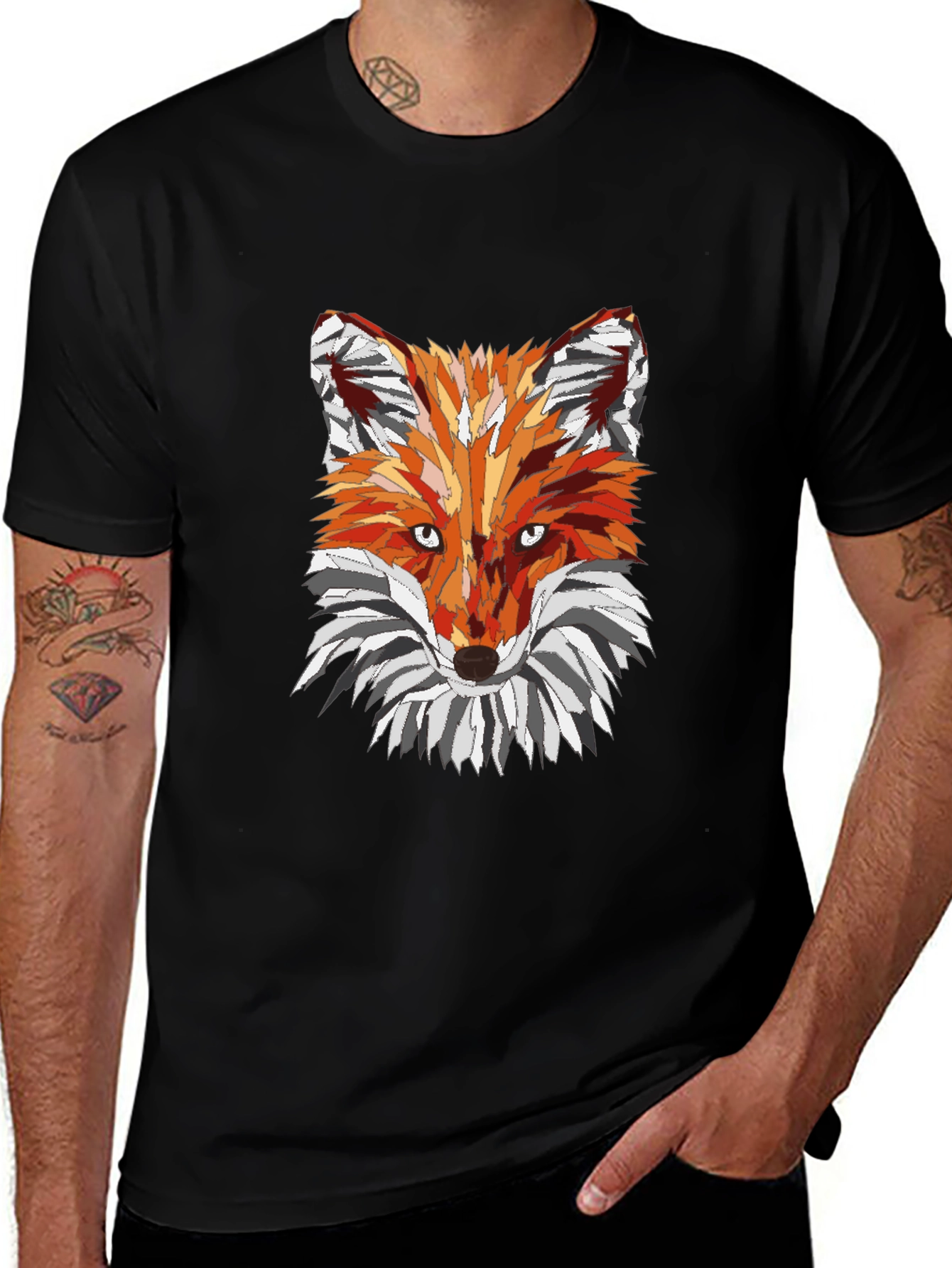 Geometric Fox Graphic T-Shirt - Mens Black Tee