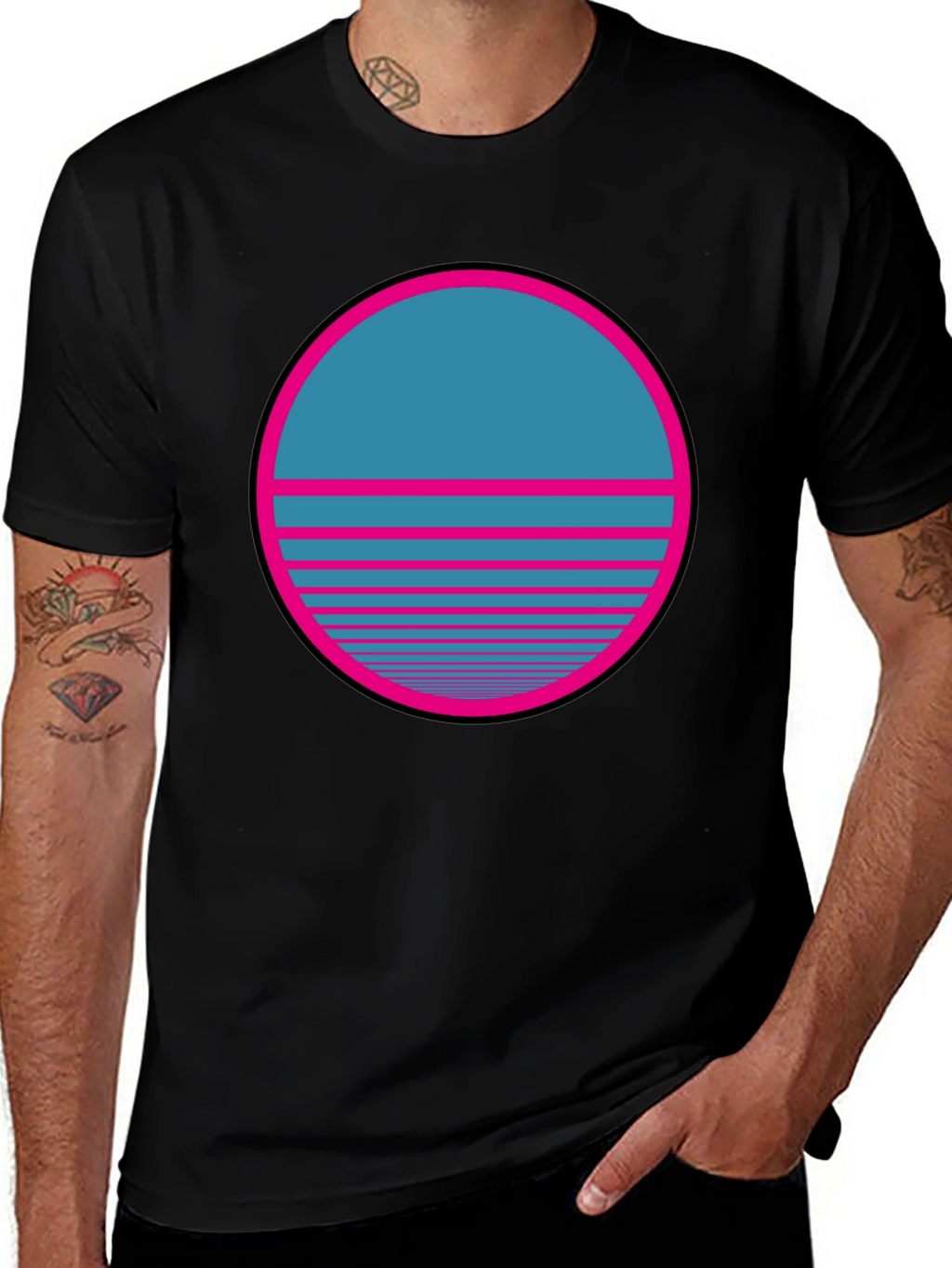Retro Sunset Graphic T-Shirt - Classic Black Tee