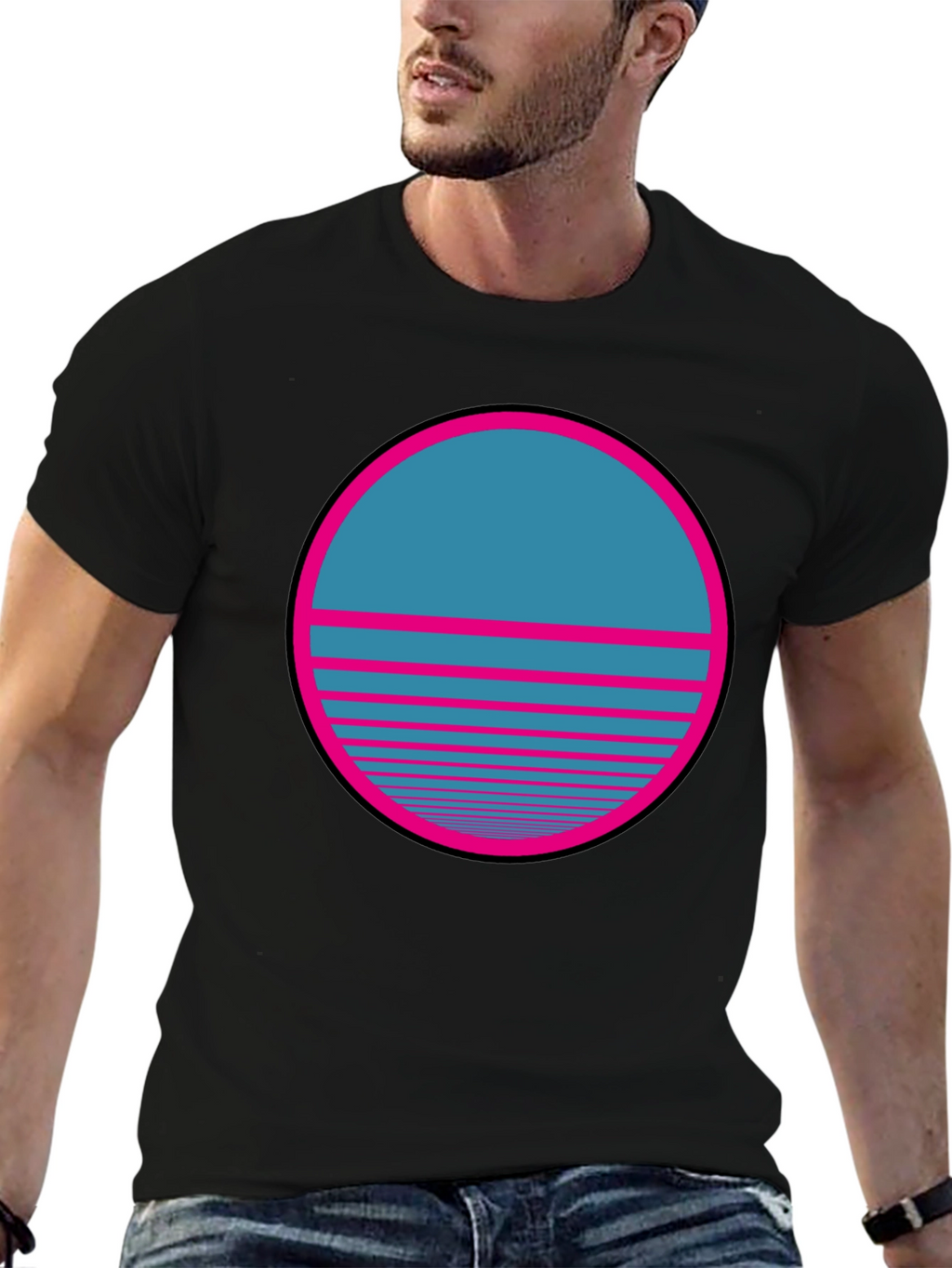 Retro Sunset Graphic T-Shirt - Classic Black Tee