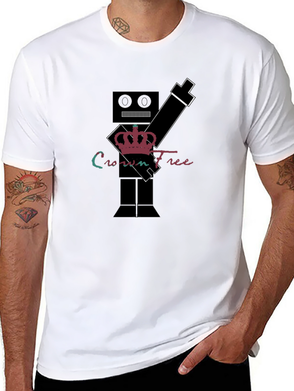 Crown Free Robot T-Shirt - Black Graphic Tee
