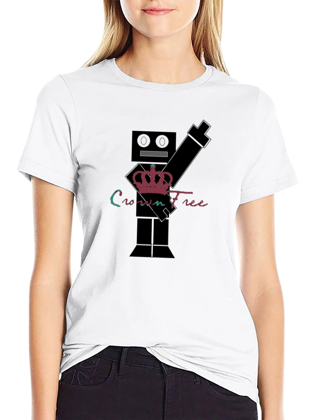 Crown Free Robot T-Shirt - Black Graphic Tee