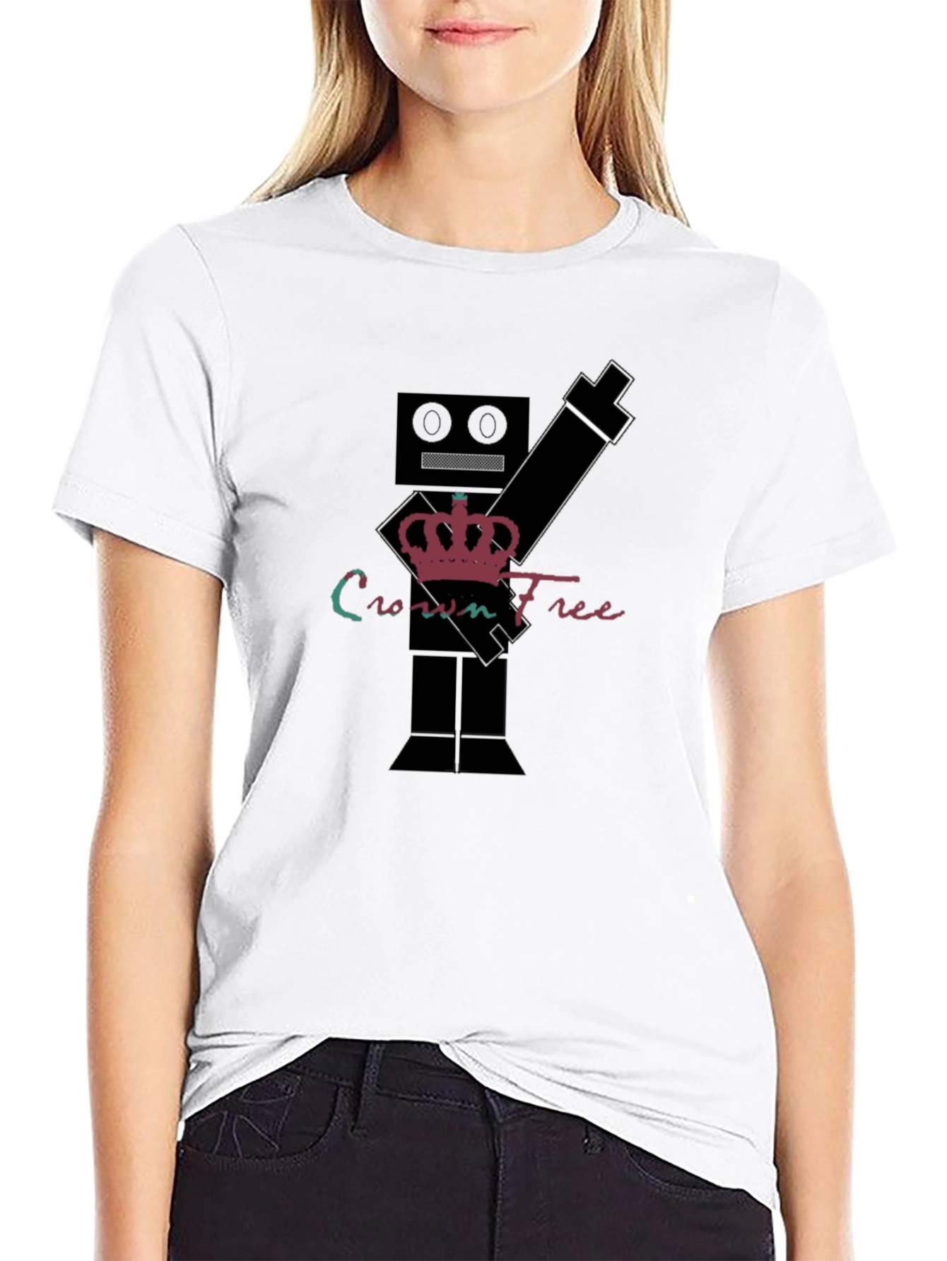 Crown Free Robot T-Shirt - Black Graphic Tee