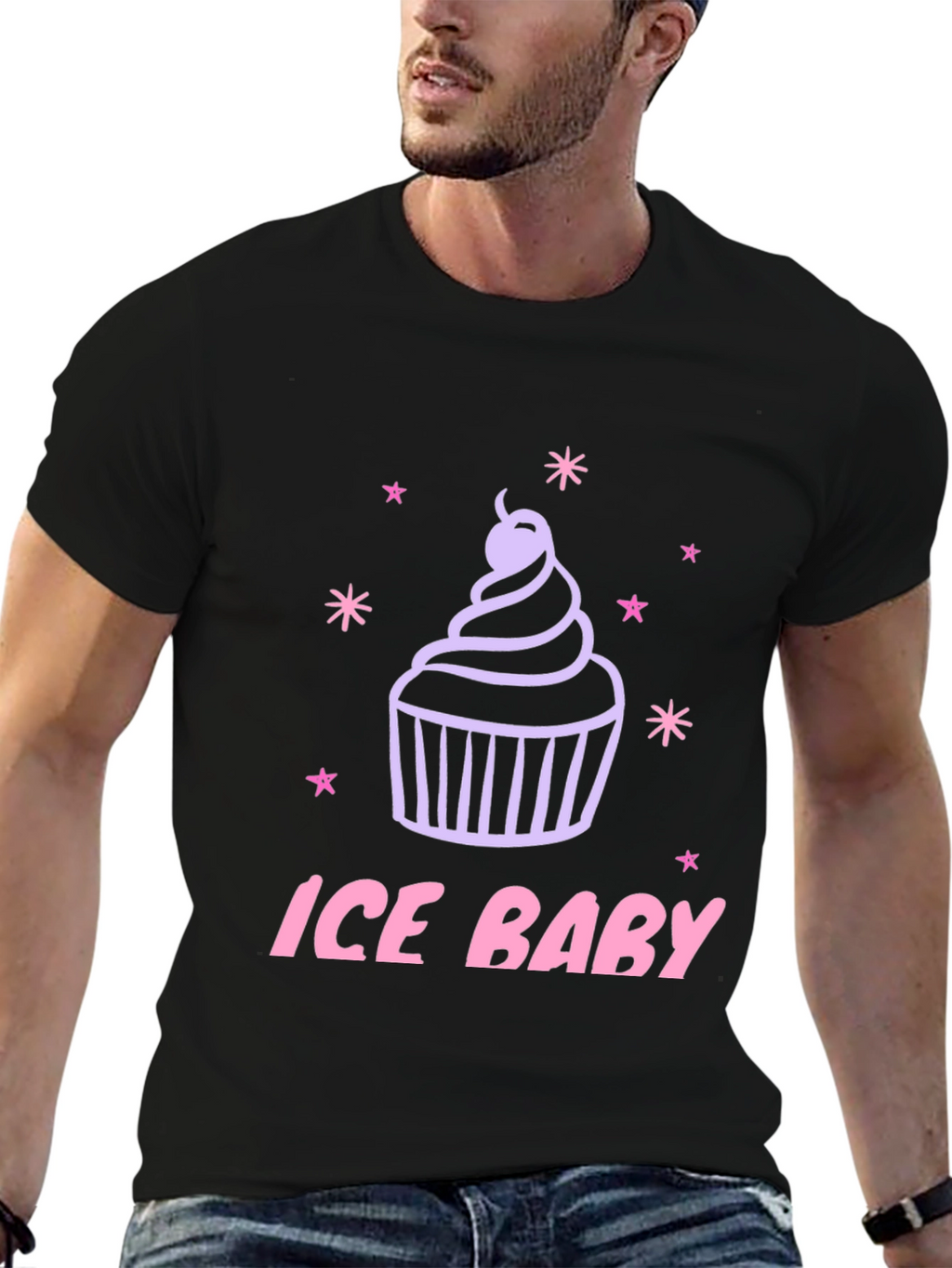 Ice Baby Cupcake Graphic Black T-Shirt