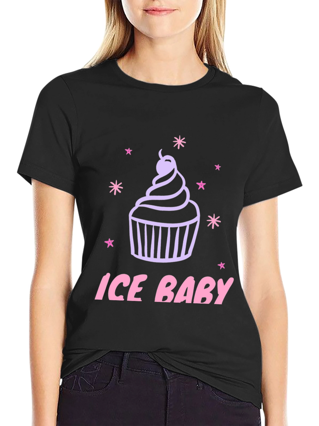 Ice Baby Cupcake Graphic Black T-Shirt