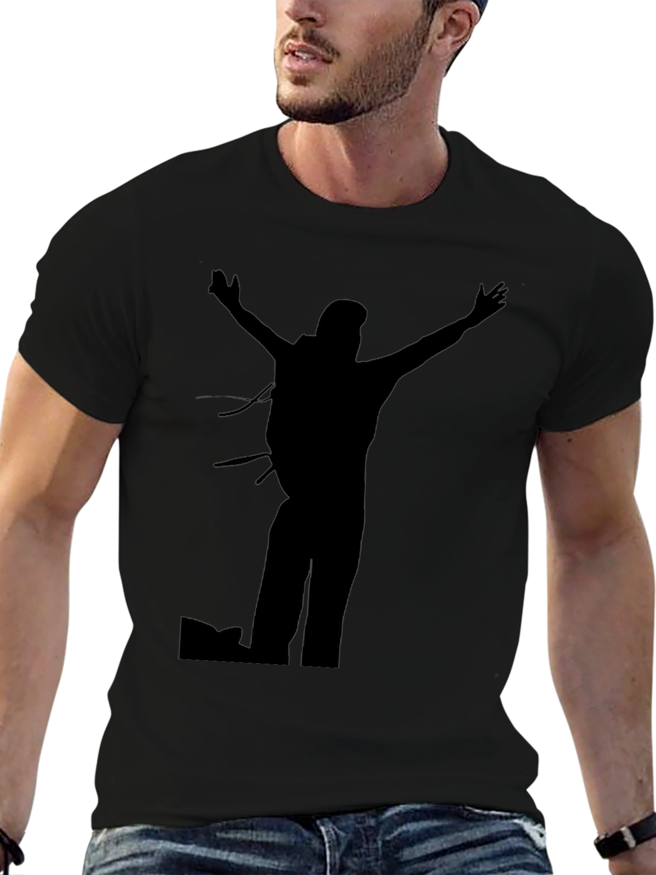 Black T-Shirt with Hiker Silhouette Graphic