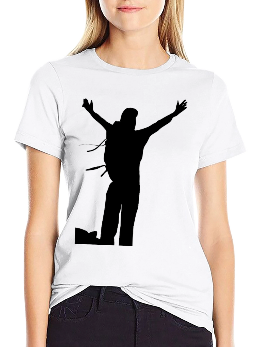 Black T-Shirt with Hiker Silhouette Graphic
