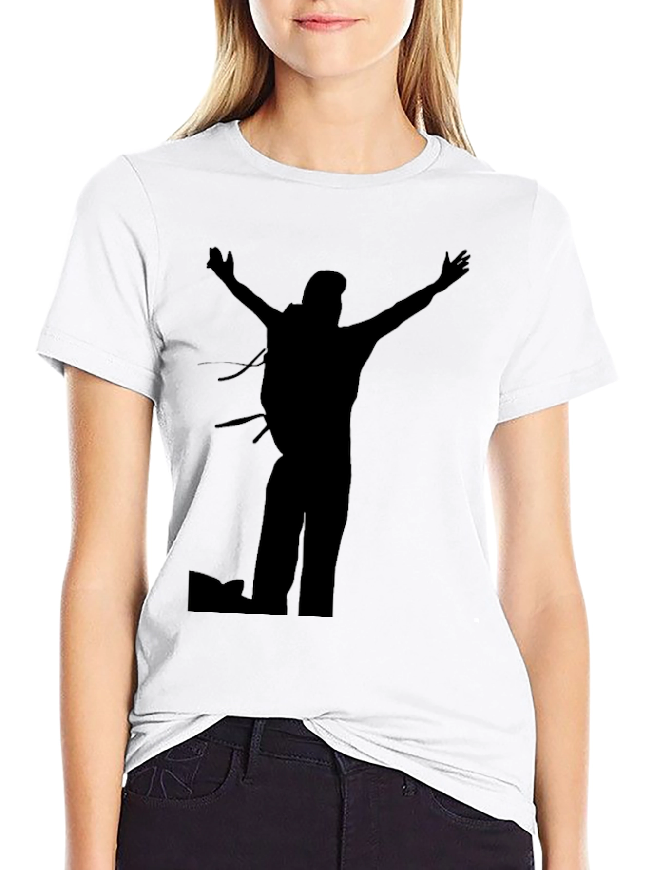 Black T-Shirt with Hiker Silhouette Graphic
