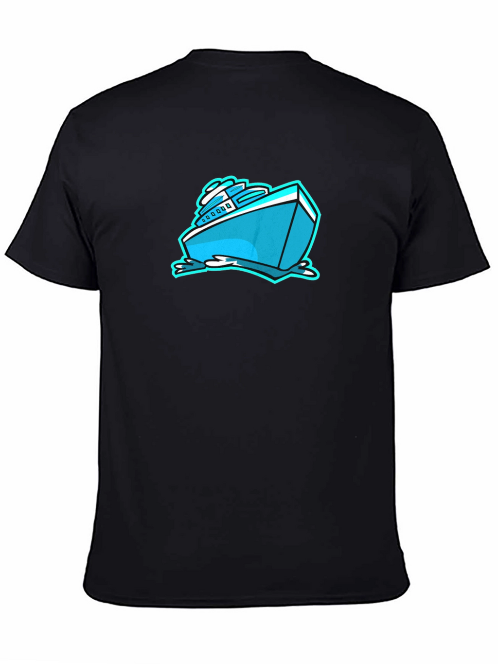 Cool Cartoon Boat Graphic Tee - Black