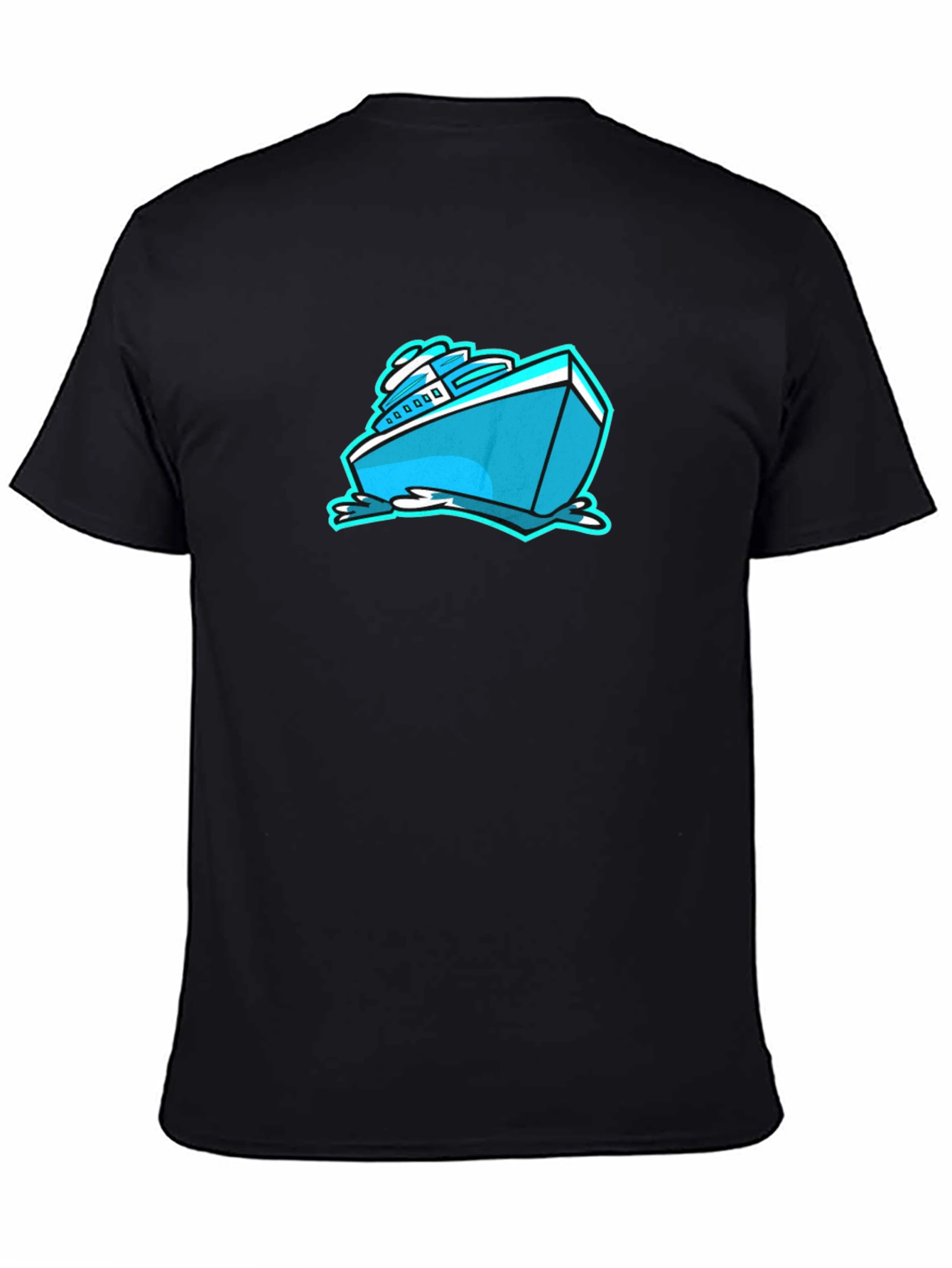 Cool Cartoon Boat Graphic Tee - Black