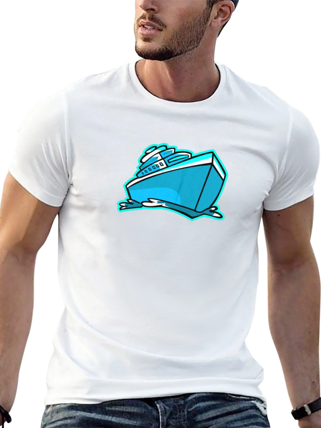 Cool Cartoon Boat Graphic Tee - Black