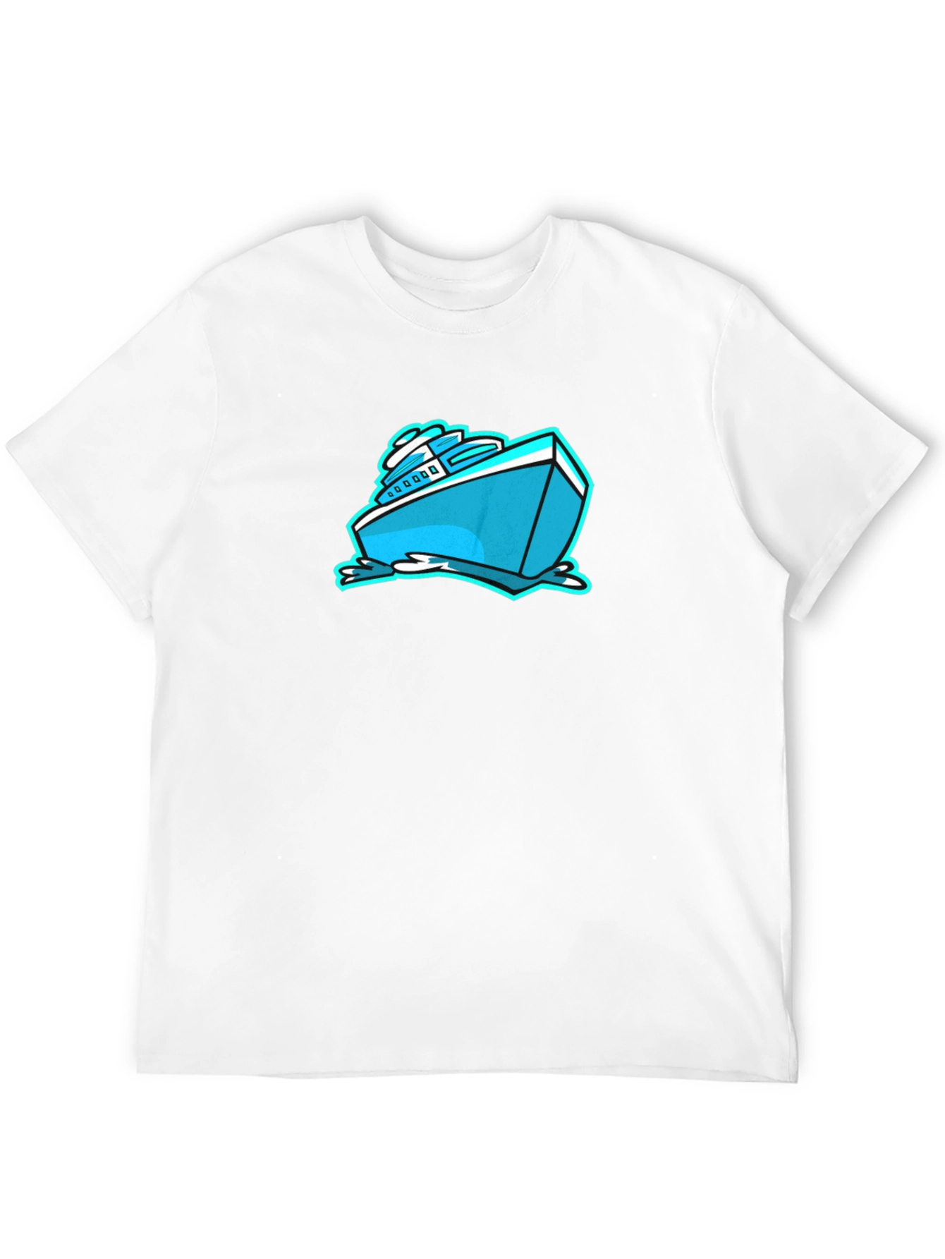 Cool Cartoon Boat Graphic Tee - Black