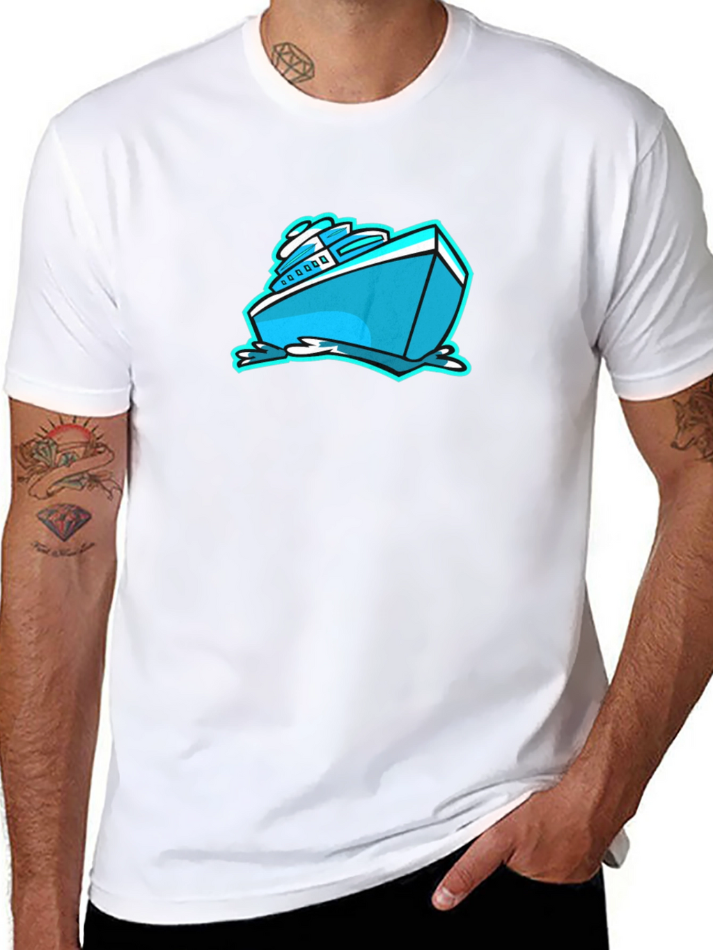 Cool Cartoon Boat Graphic Tee - Black