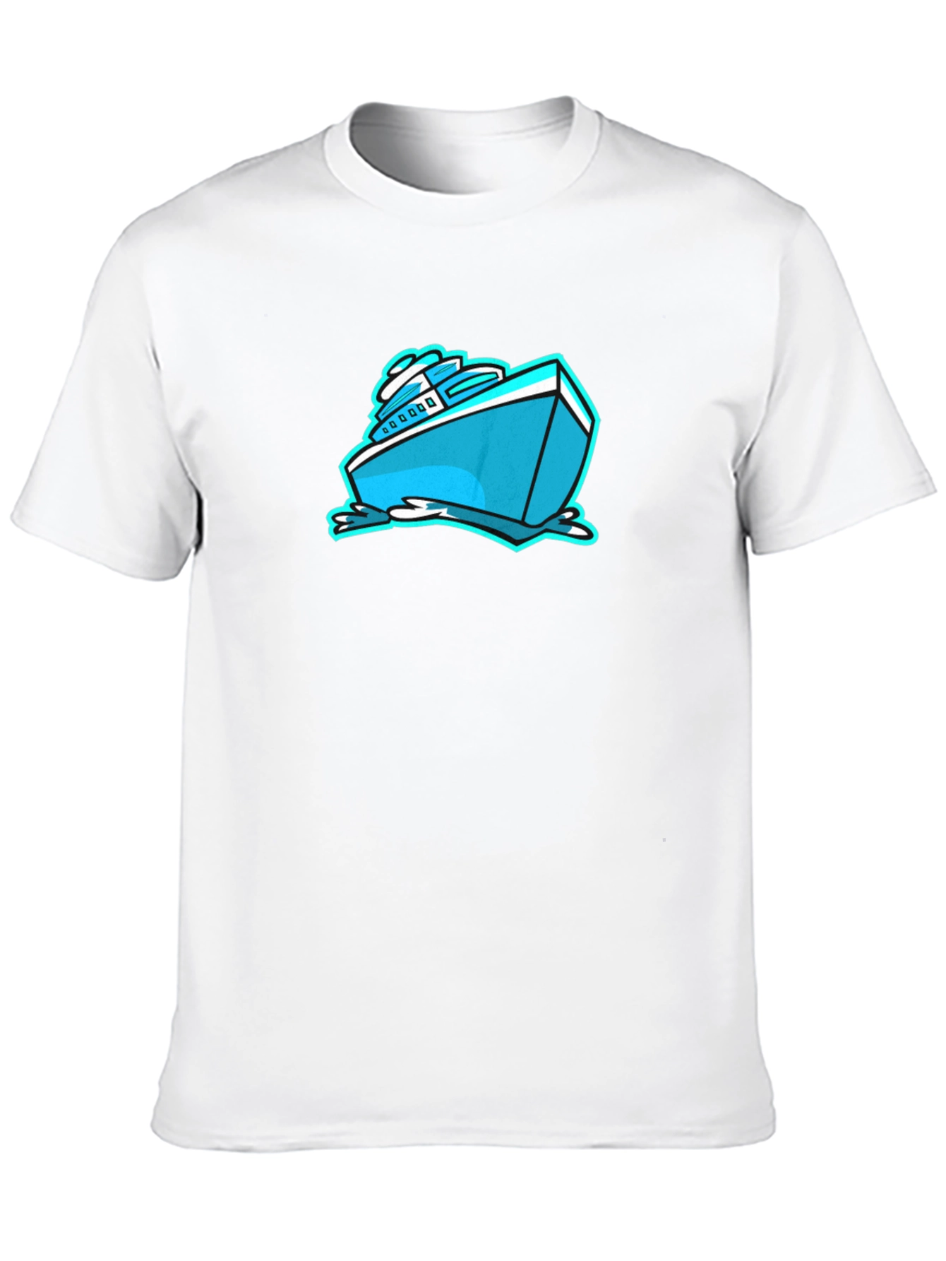 Cool Cartoon Boat Graphic Tee - Black