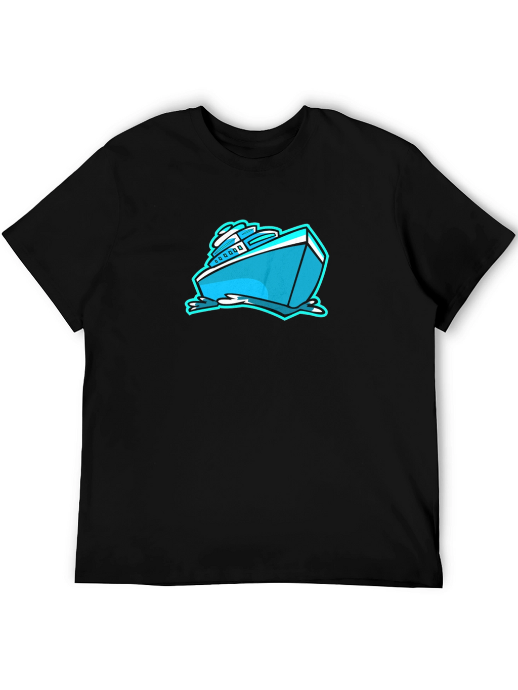 Cool Cartoon Boat Graphic Tee - Black