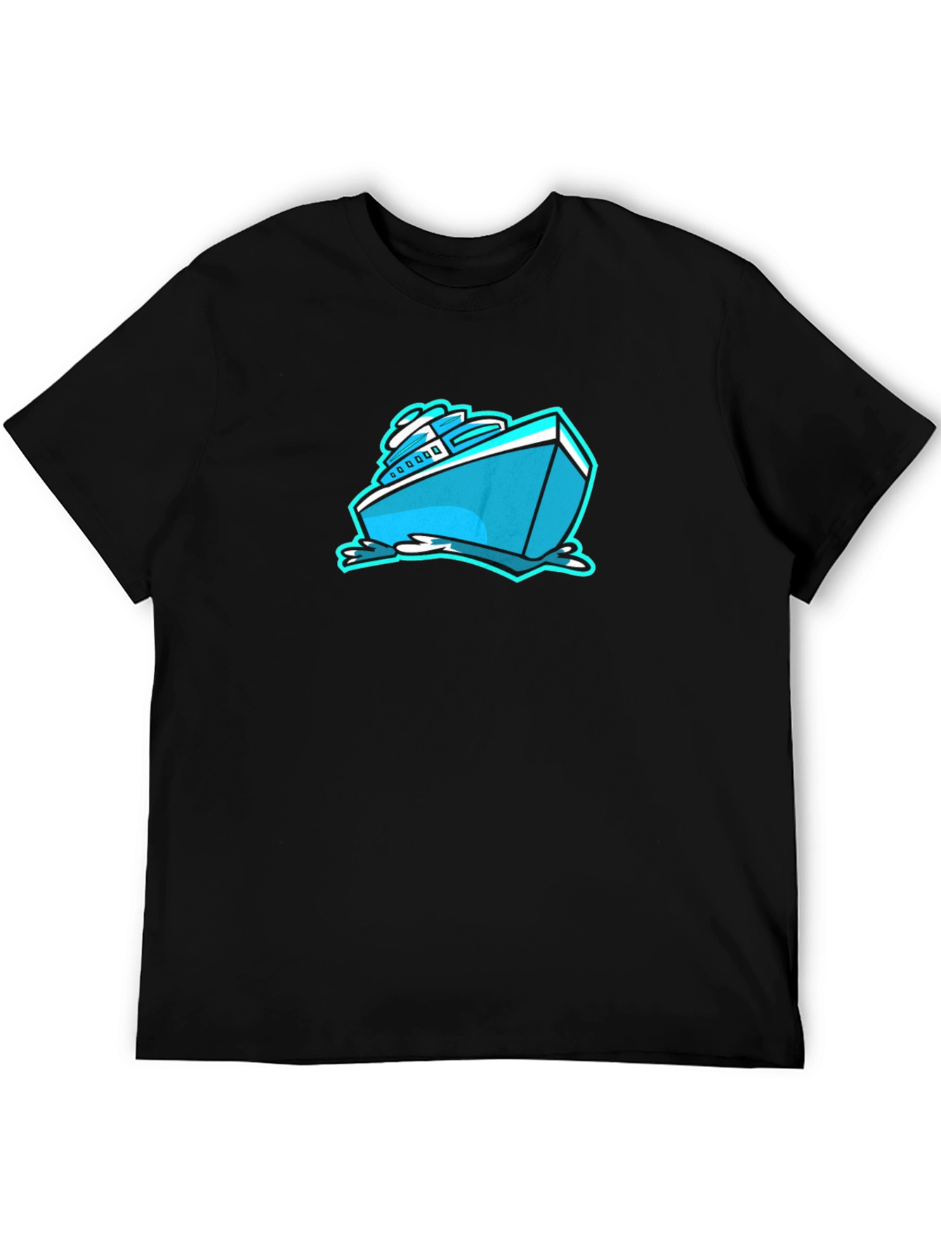 Cool Cartoon Boat Graphic Tee - Black