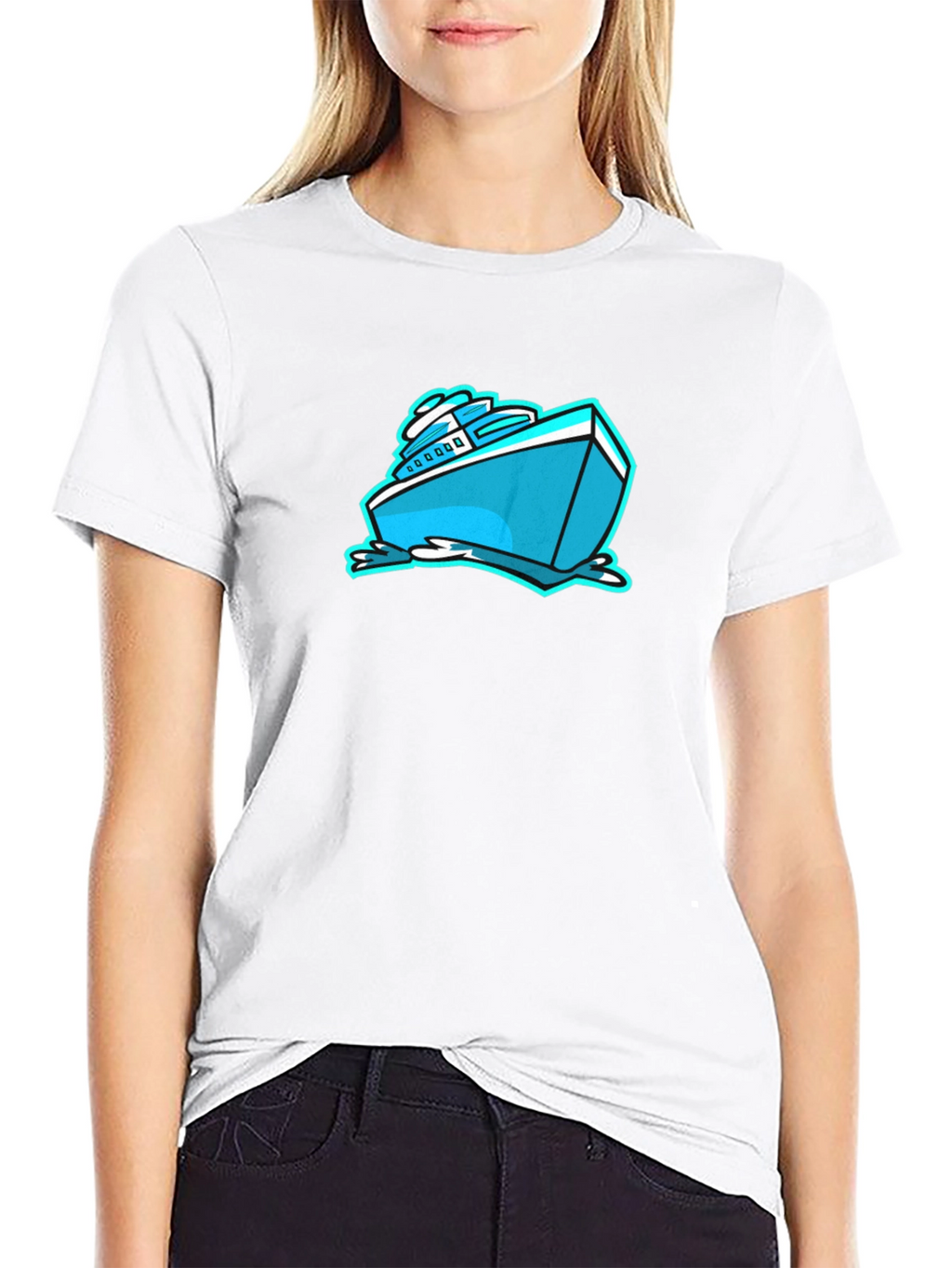 Cool Cartoon Boat Graphic Tee - Black