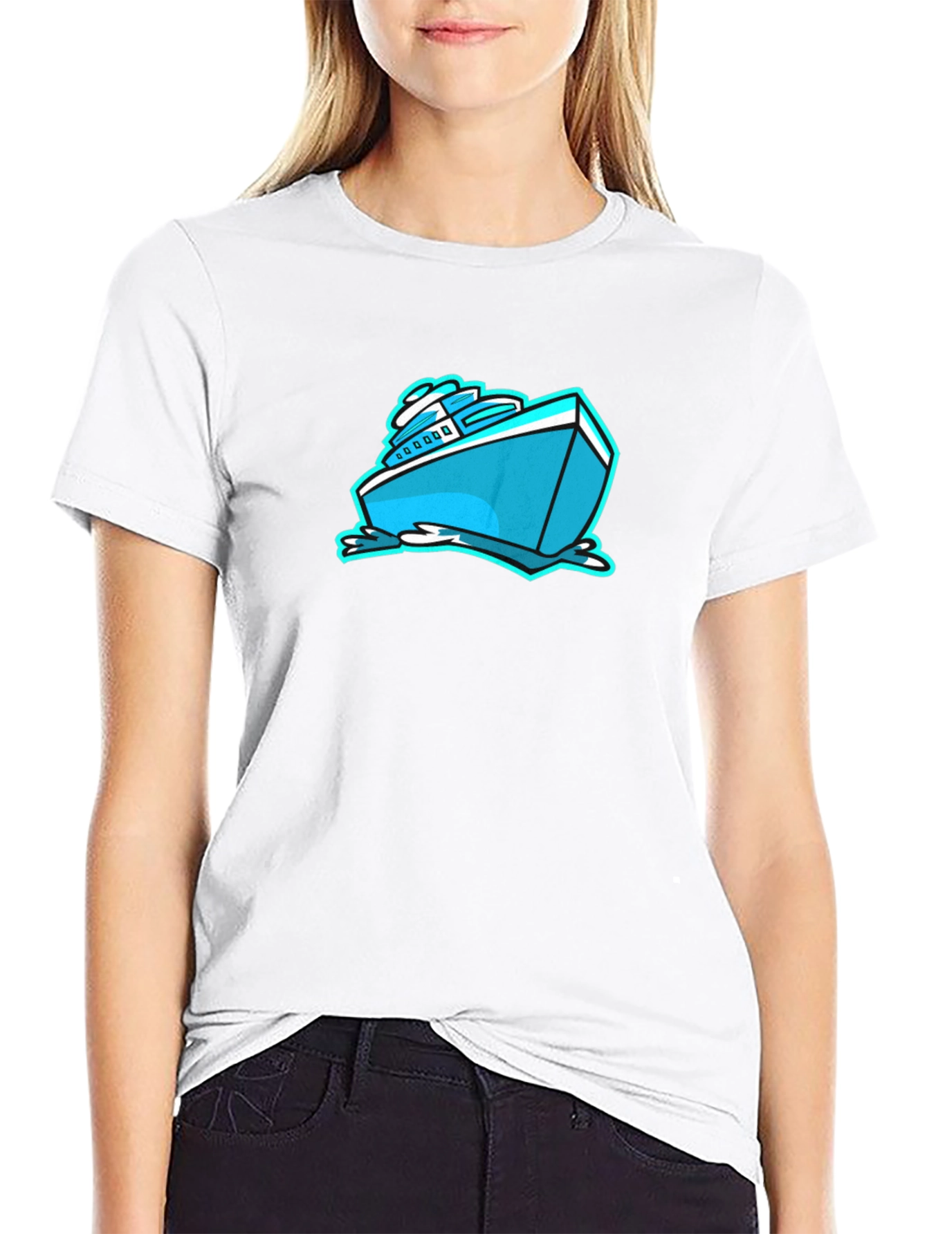 Cool Cartoon Boat Graphic Tee - Black