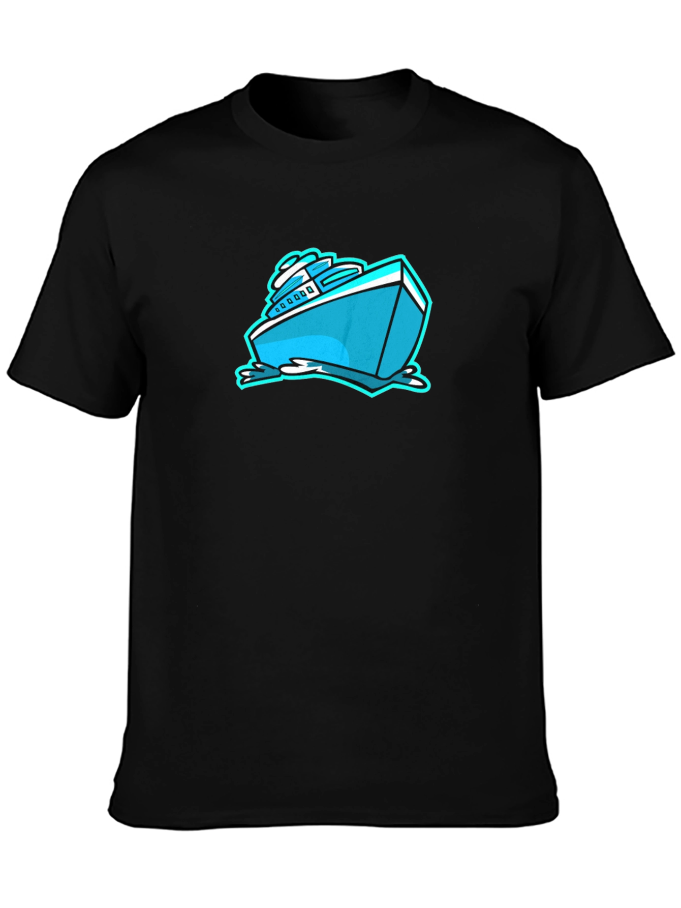 Cool Cartoon Boat Graphic Tee - Black