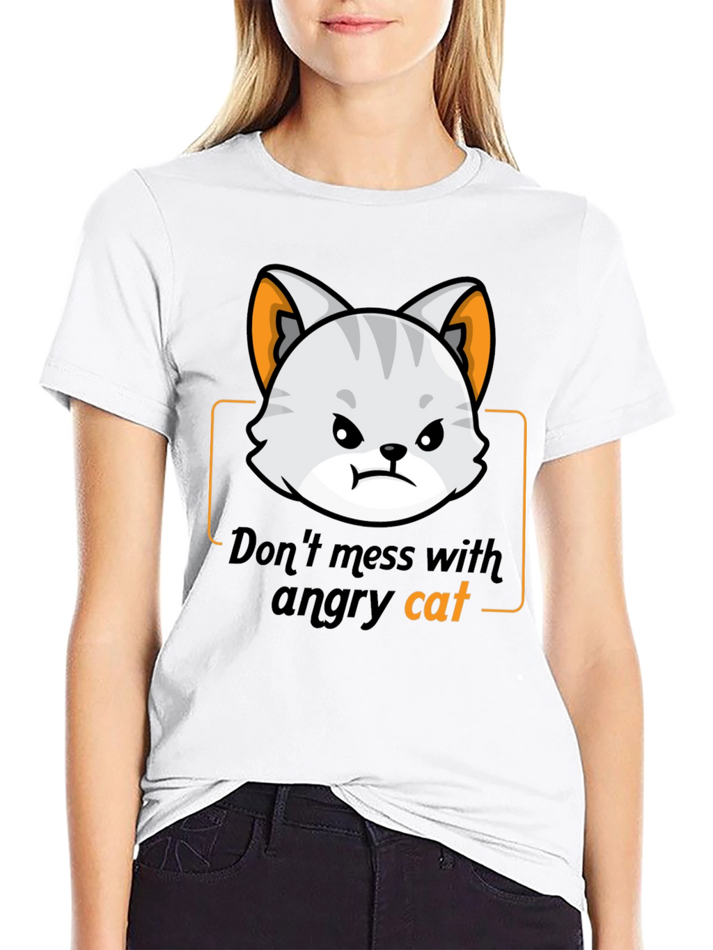 Angry Cat Graphic Tee - Black Cotton T-Shirt