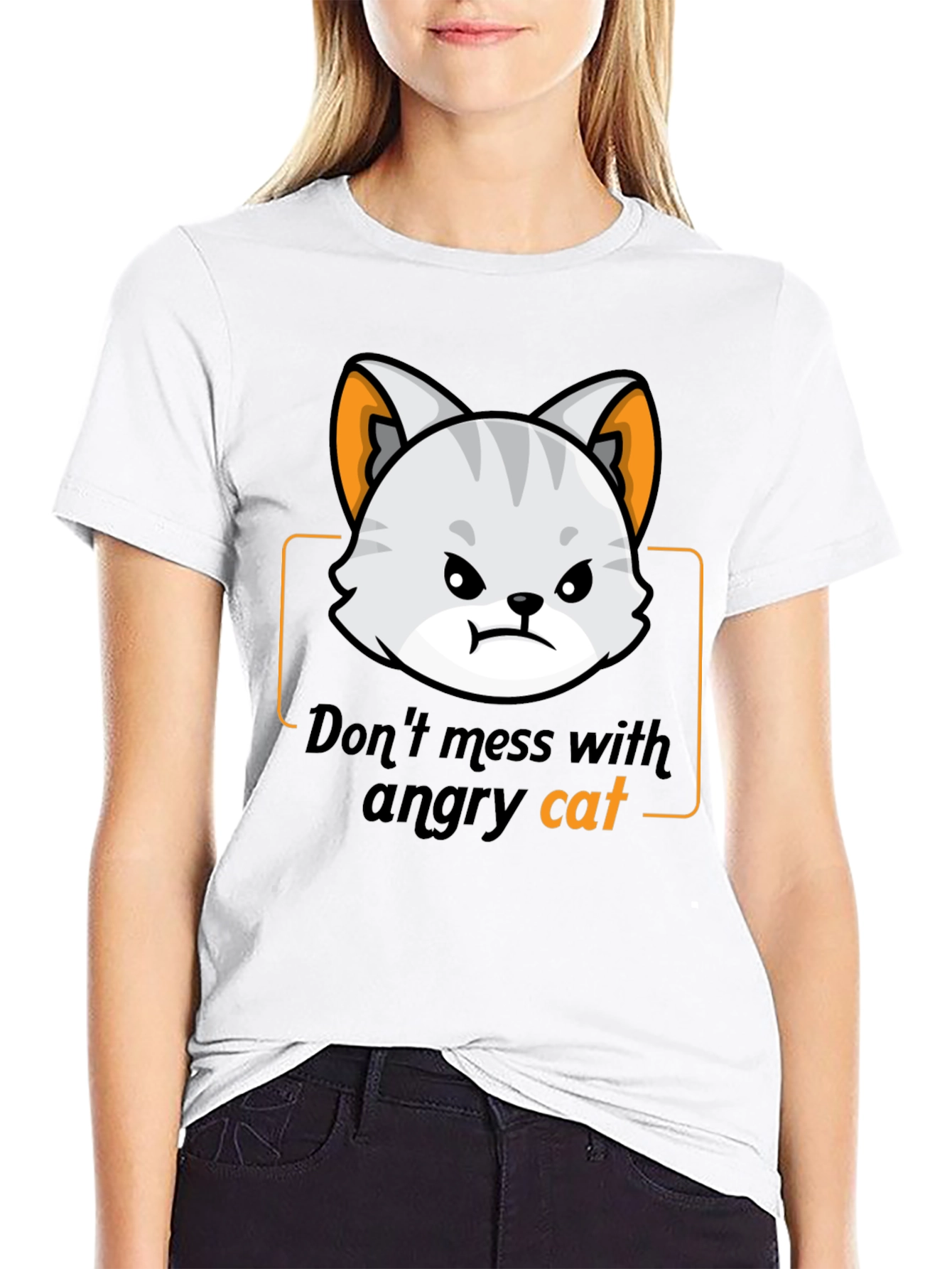Angry Cat Graphic Tee - Black Cotton T-Shirt