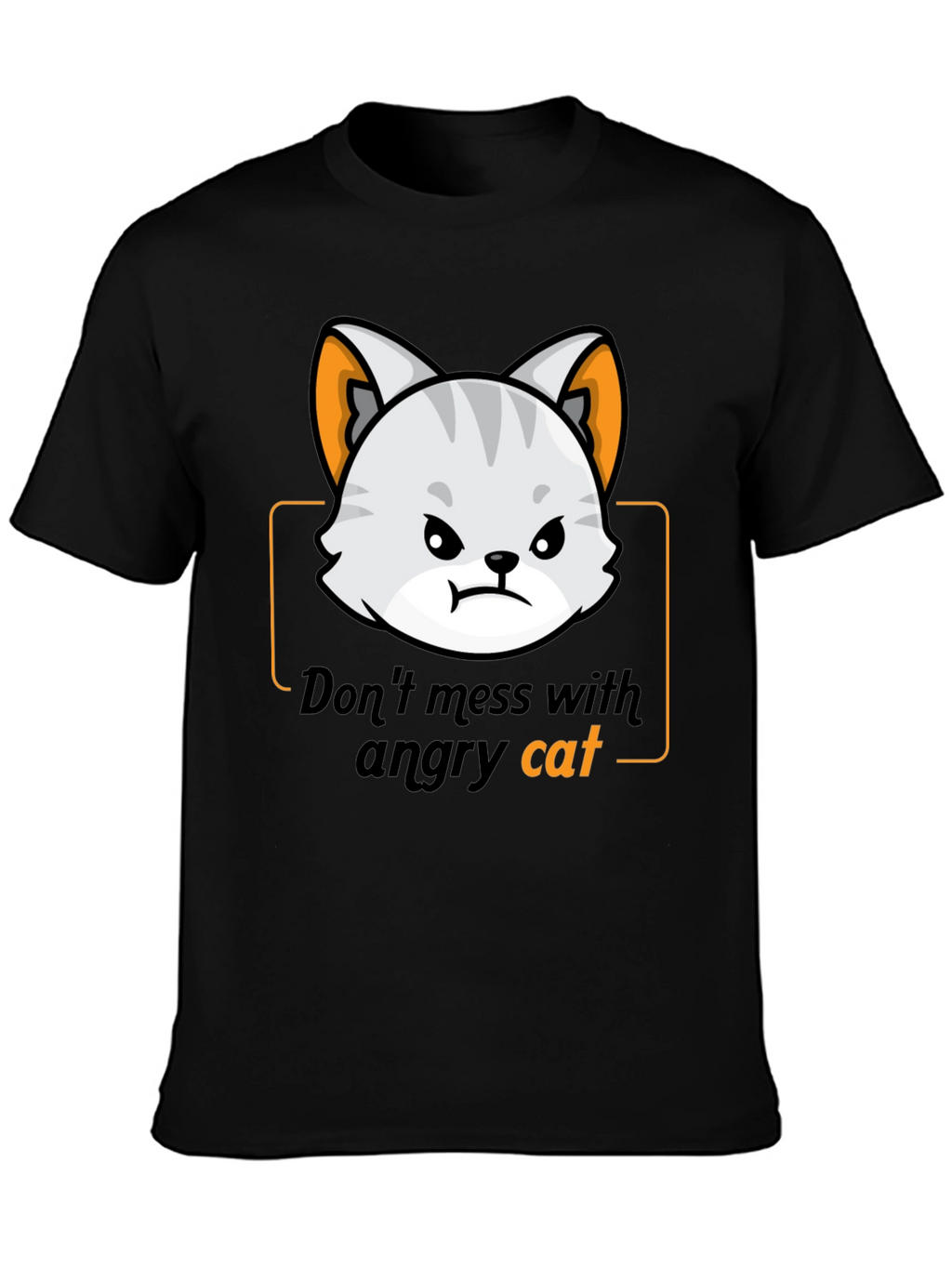 Angry Cat Graphic Tee - Black Cotton T-Shirt