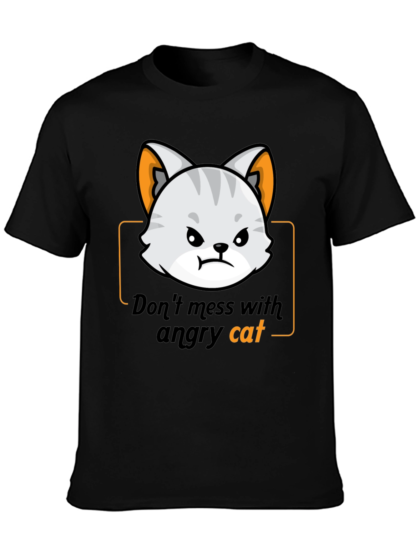 Angry Cat Graphic Tee - Black Cotton T-Shirt