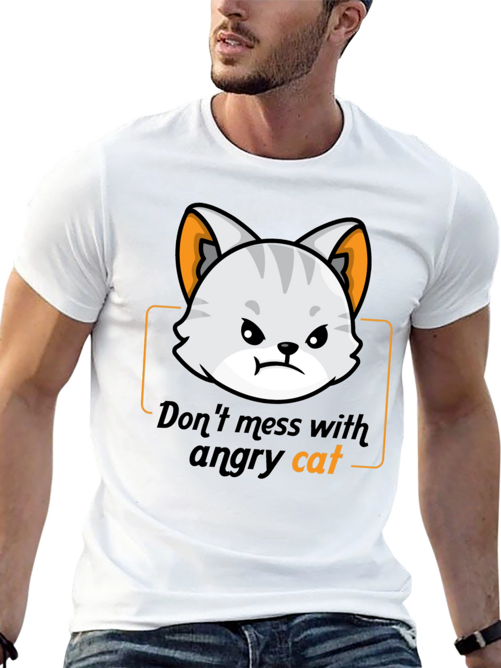 Angry Cat Graphic Tee - Black Cotton T-Shirt