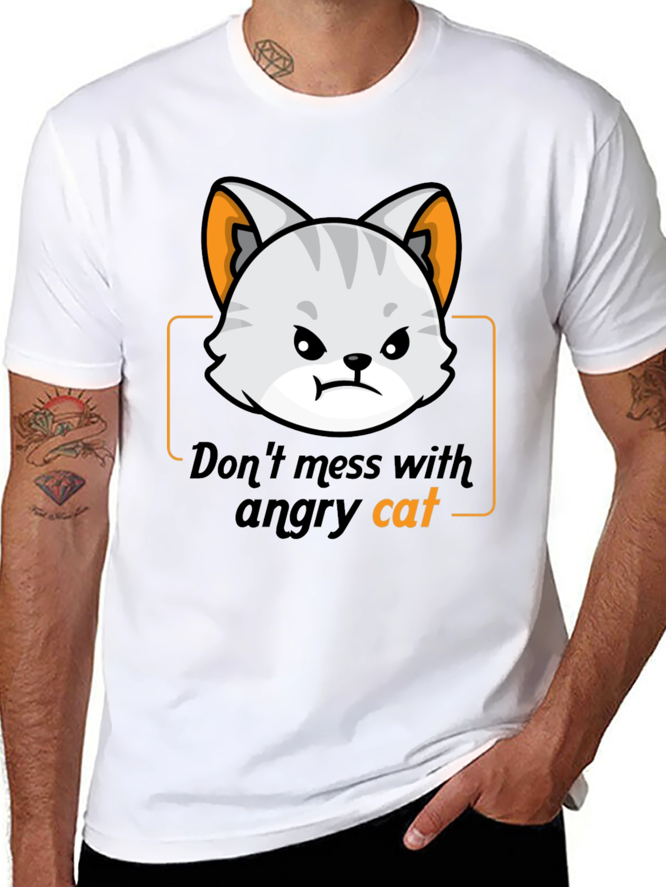 Angry Cat Graphic Tee - Black Cotton T-Shirt