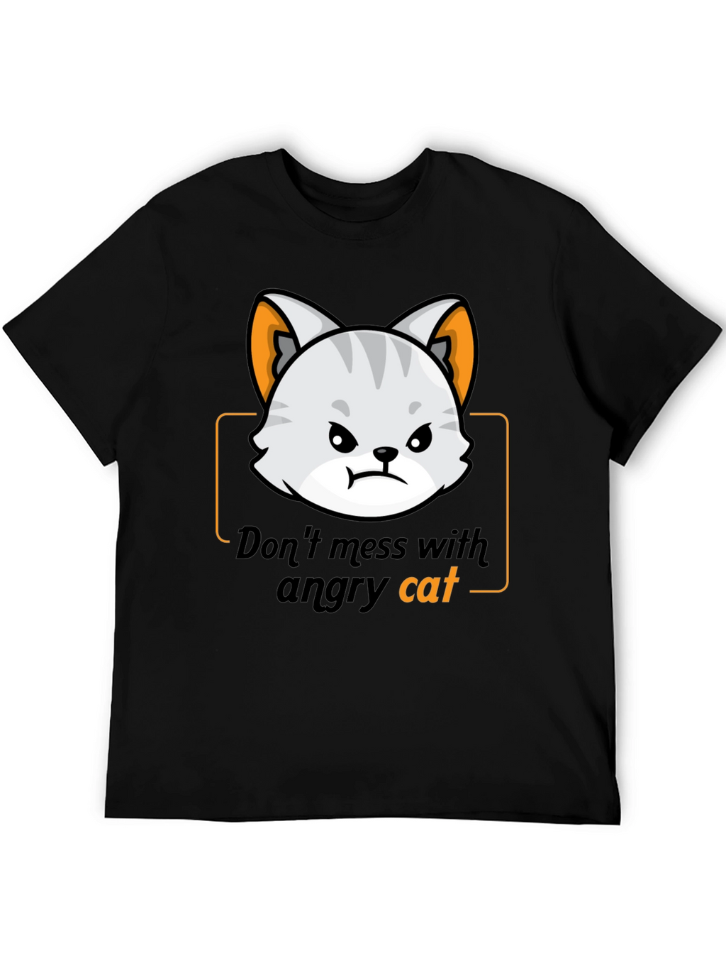 Angry Cat Graphic Tee - Black Cotton T-Shirt
