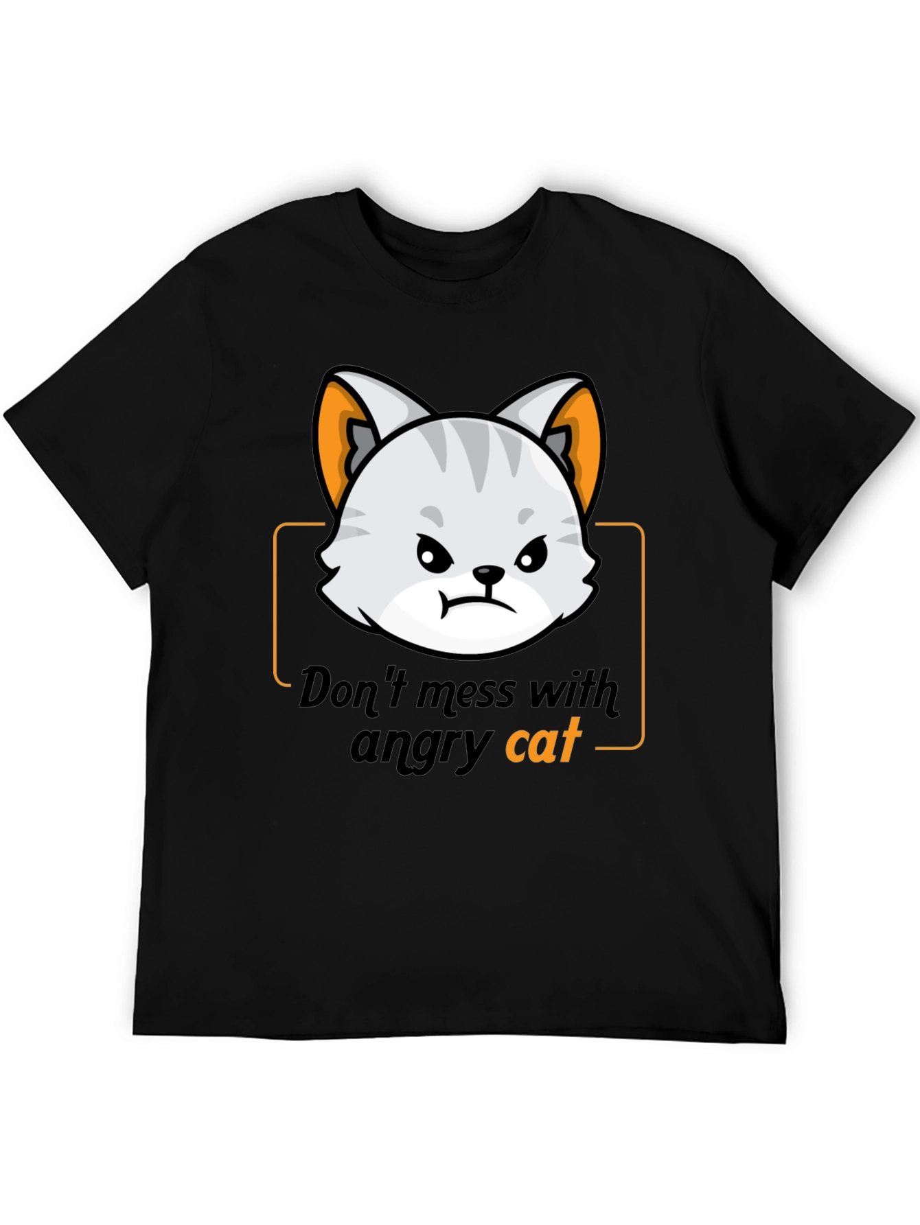 Angry Cat Graphic Tee - Black Cotton T-Shirt
