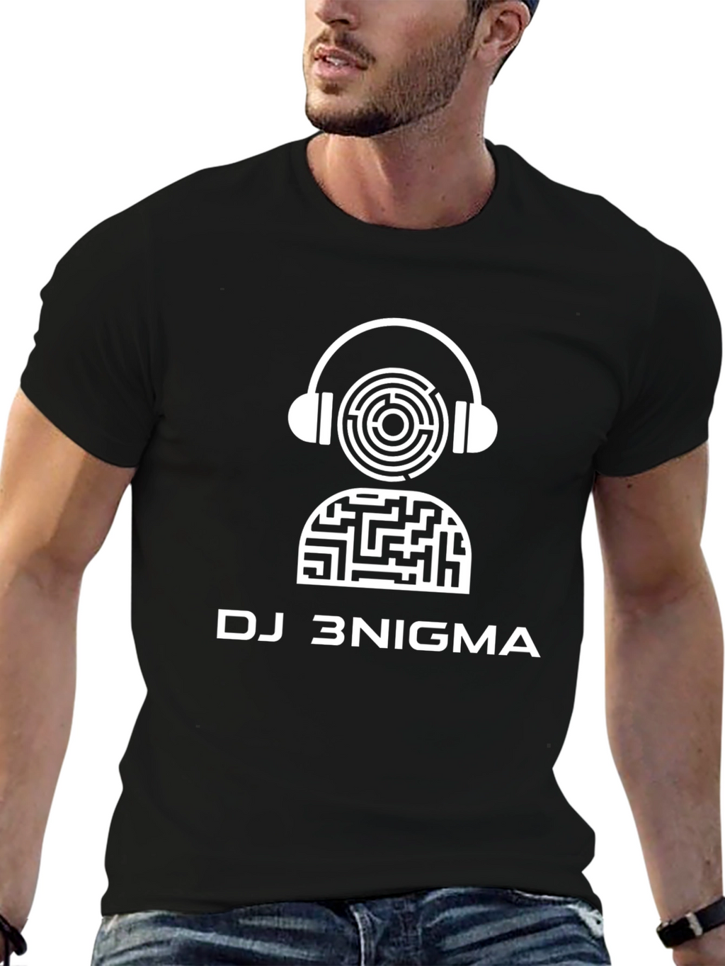 DJ 3NIGMA Maze Headphone Graphic Black T-Shirt