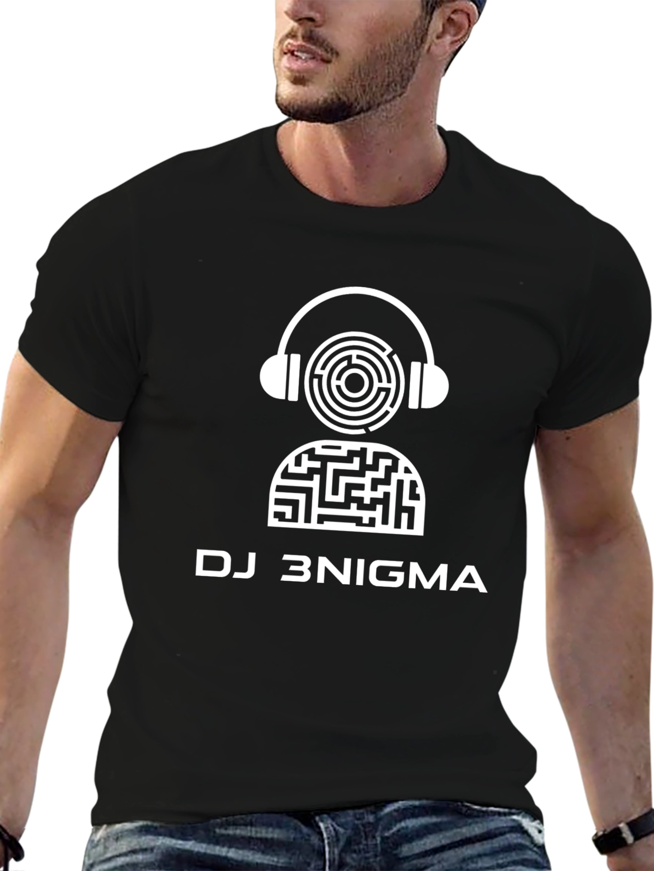 DJ 3NIGMA Maze Headphone Graphic Black T-Shirt