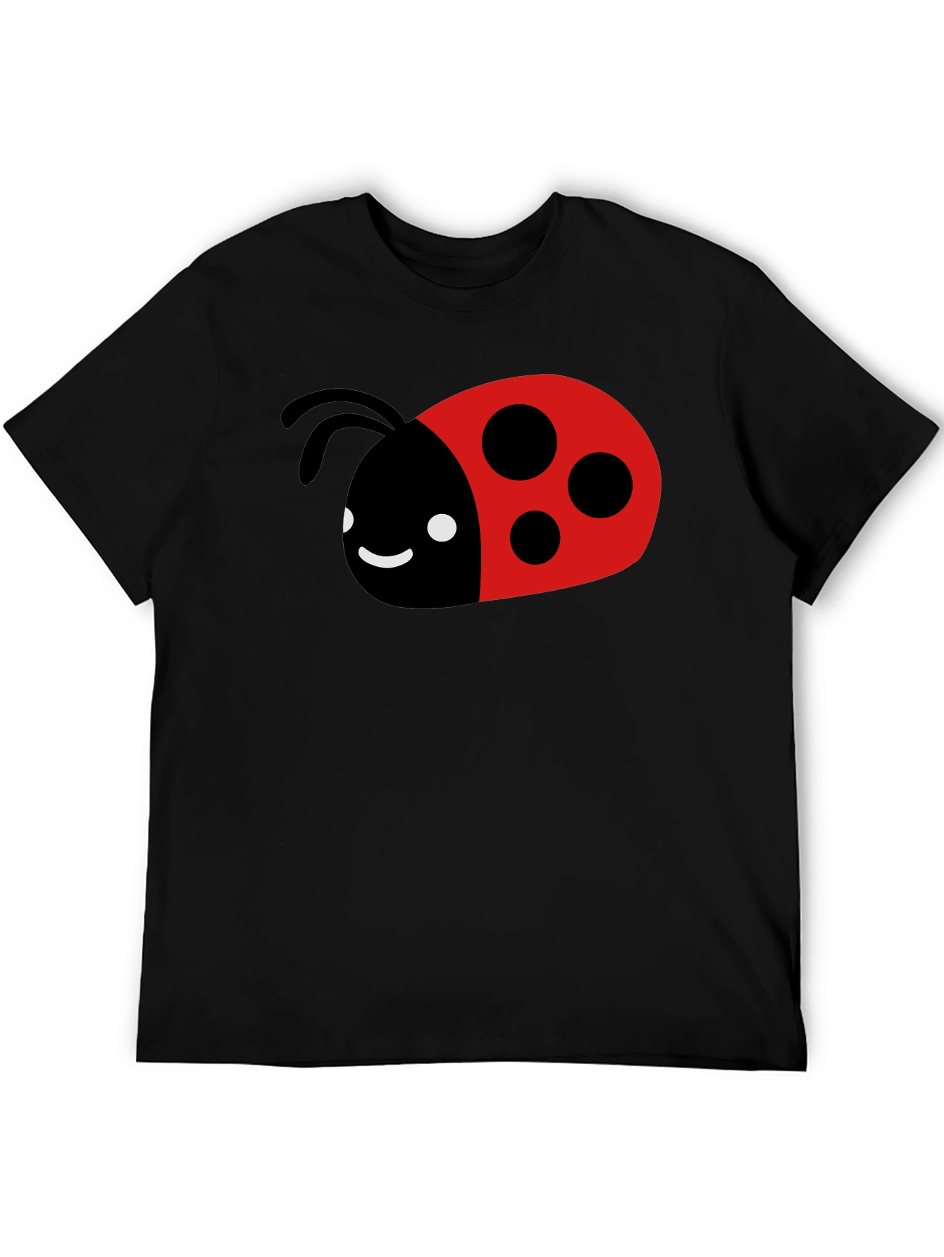 Cute Ladybug Graphic Tee - Black Cotton T-Shirt