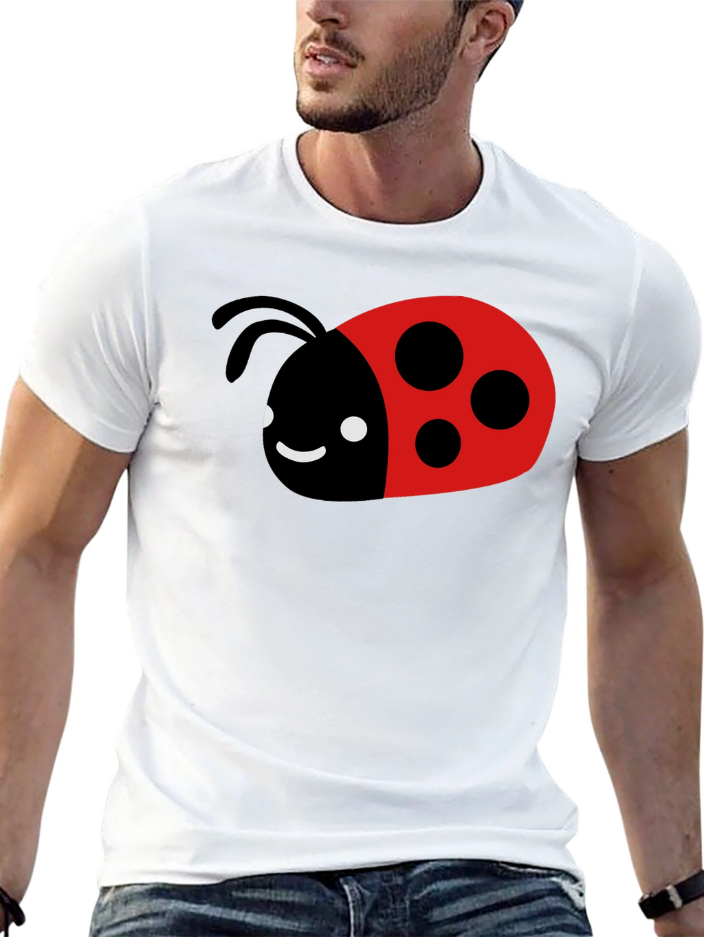 Cute Ladybug Graphic Tee - Black Cotton T-Shirt